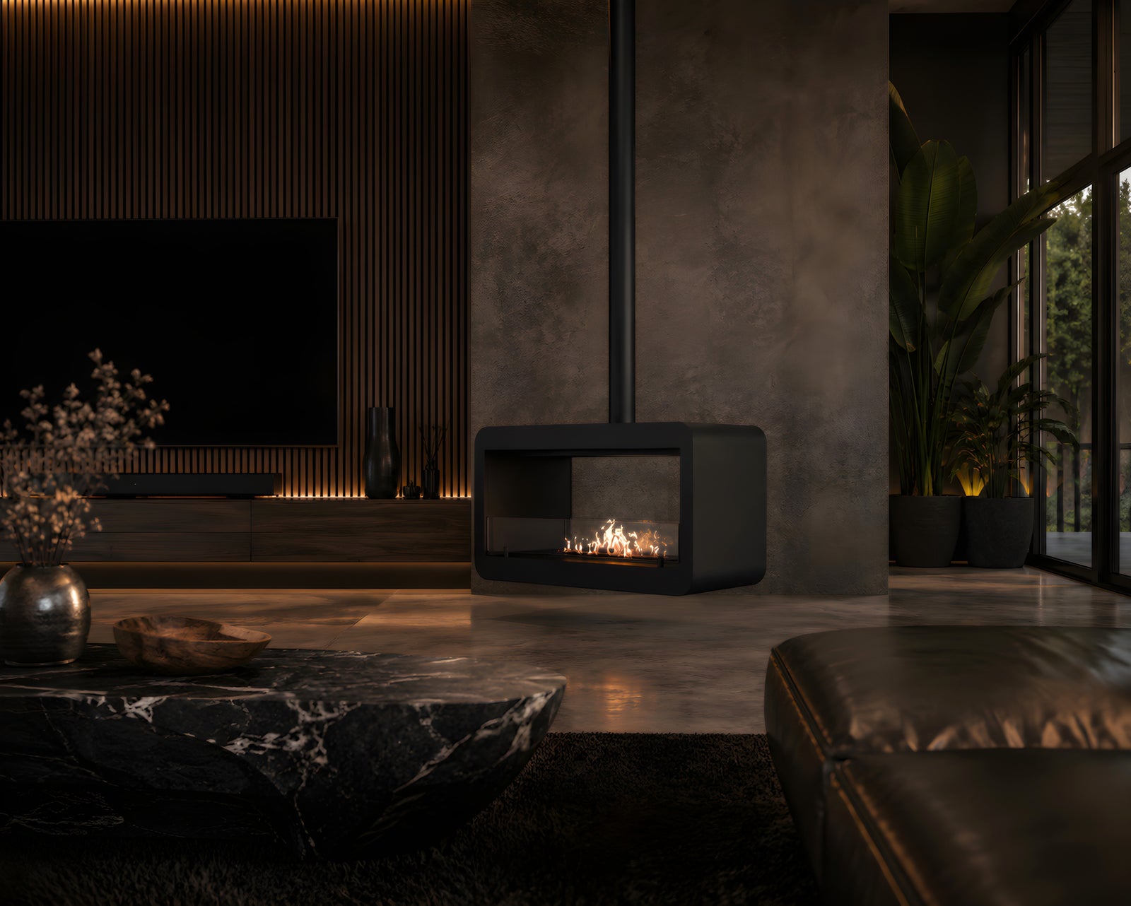 Aether Tube Ceiling Fireplace Black 80 - 120 cm