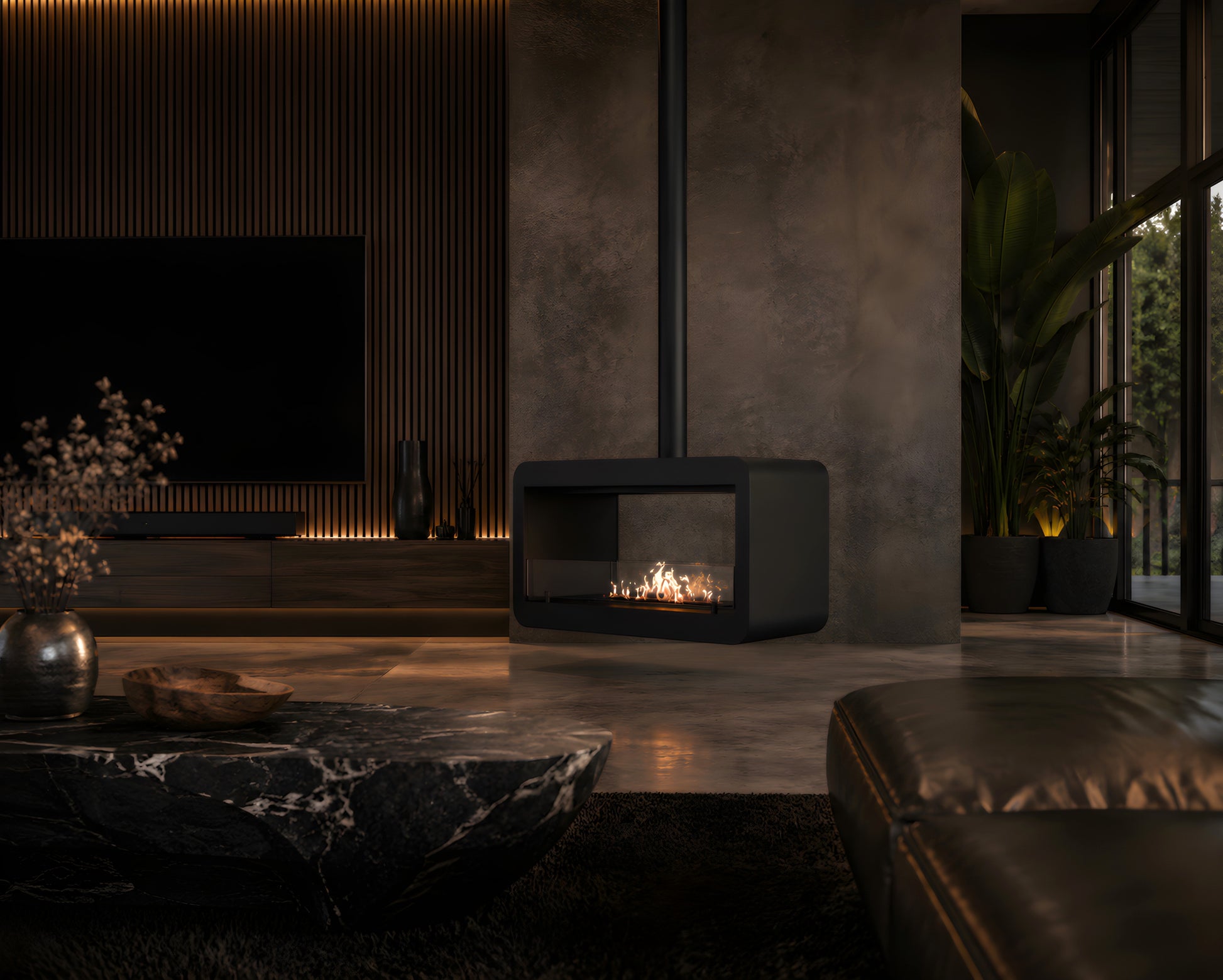 Aether Tube Ceiling Fireplace Black 80 - 120 cm