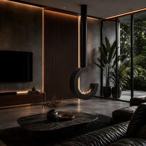 Arcos 3/4 Tube Ceiling Fireplace Black Ø80 - Ø120 cm