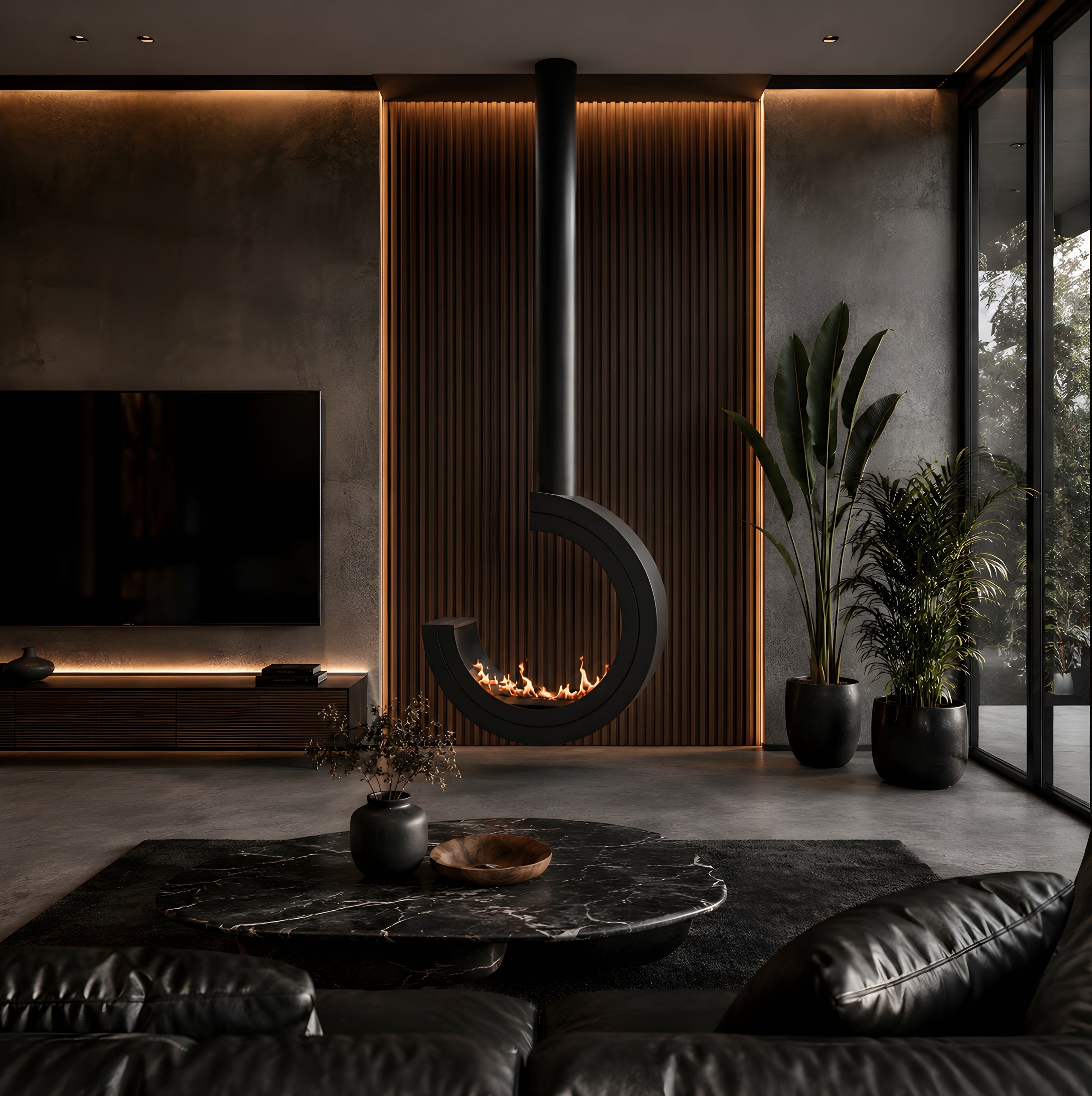 Image of Arcos 3/4 Tube Ceiling Fireplace Black Ø80 - Ø120 cm