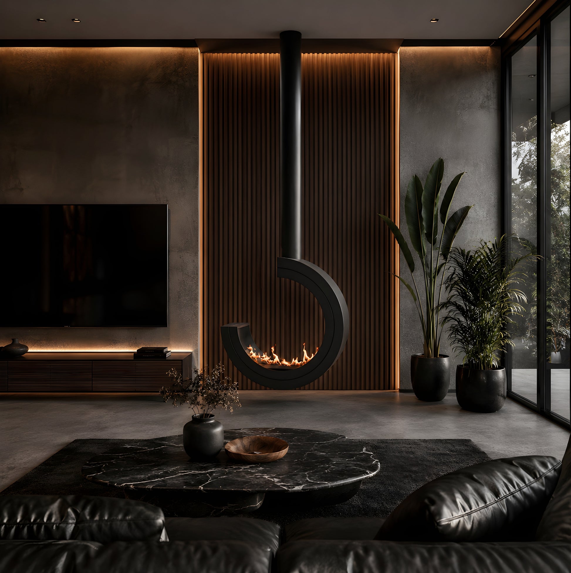 Arcos 3/4 Tube Ceiling Fireplace Black Ø80 - Ø120 cm