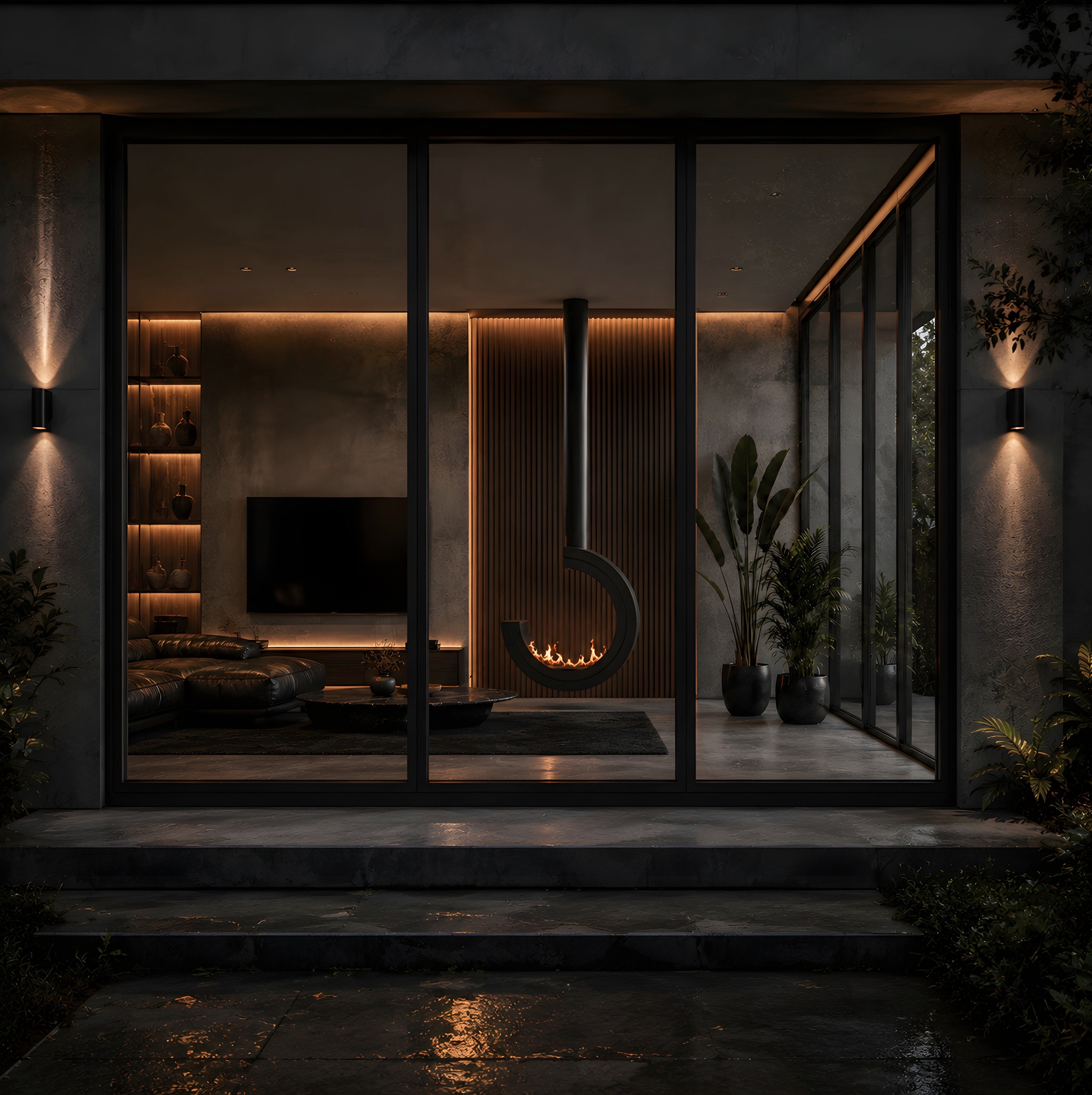 Image of Arcos 3/4 Tube Ceiling Fireplace Black Ø80 - Ø120 cm