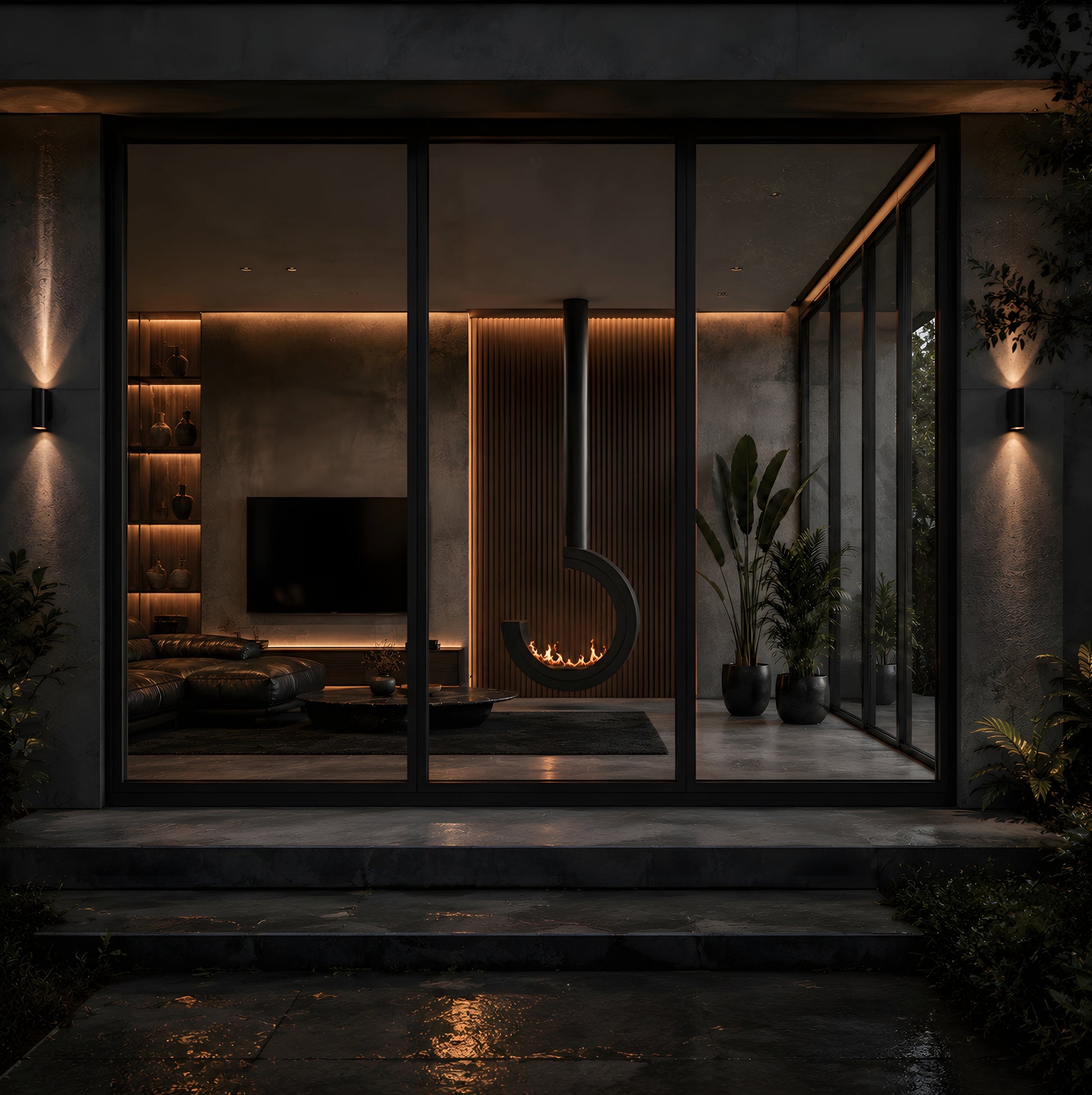 Arcos 3/4 Tube Ceiling Fireplace Black Ø80 - Ø120 cm