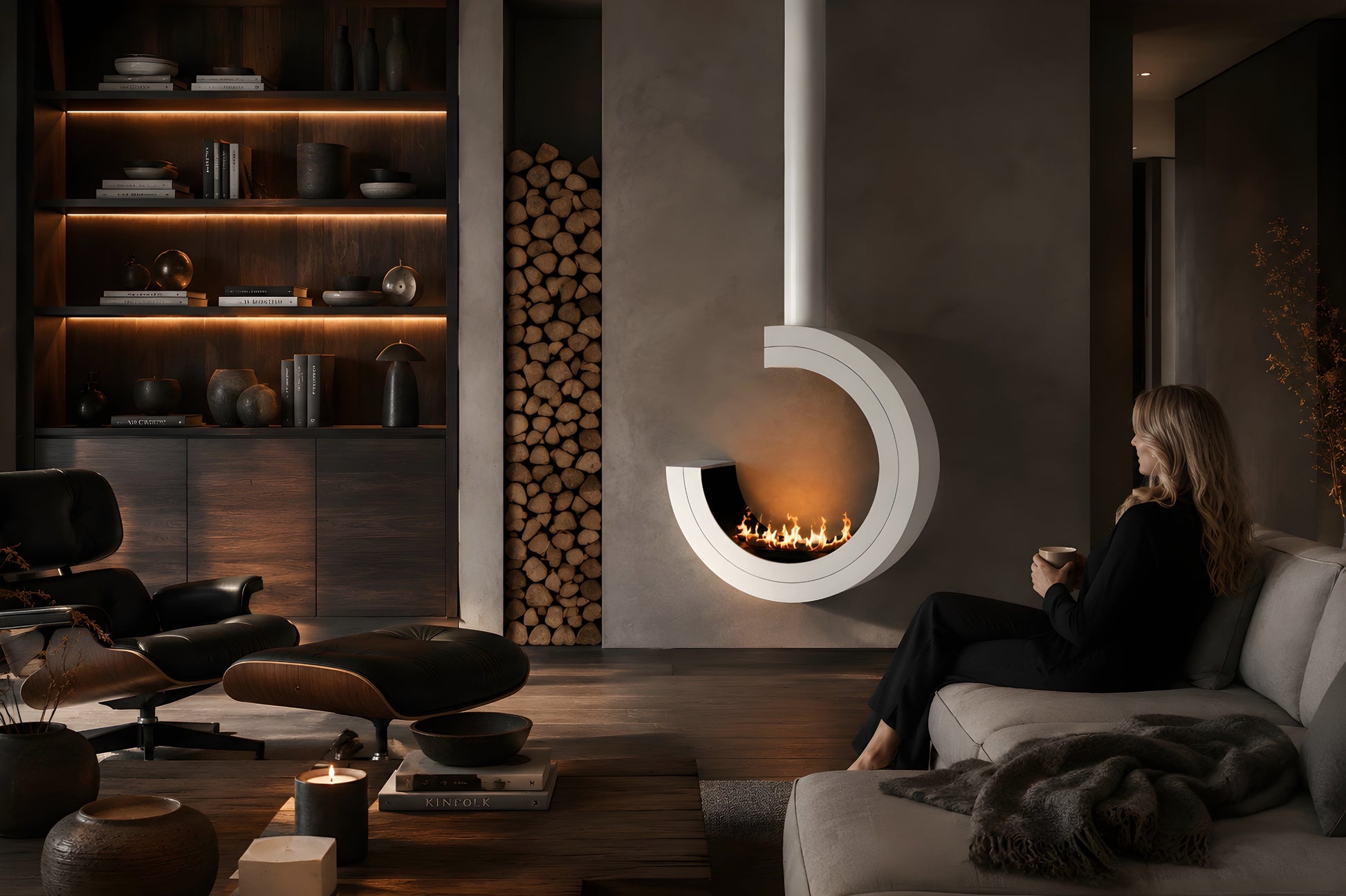 Arcos 3/4 Tube Ceiling Fireplace White Ø80 - Ø120 cm