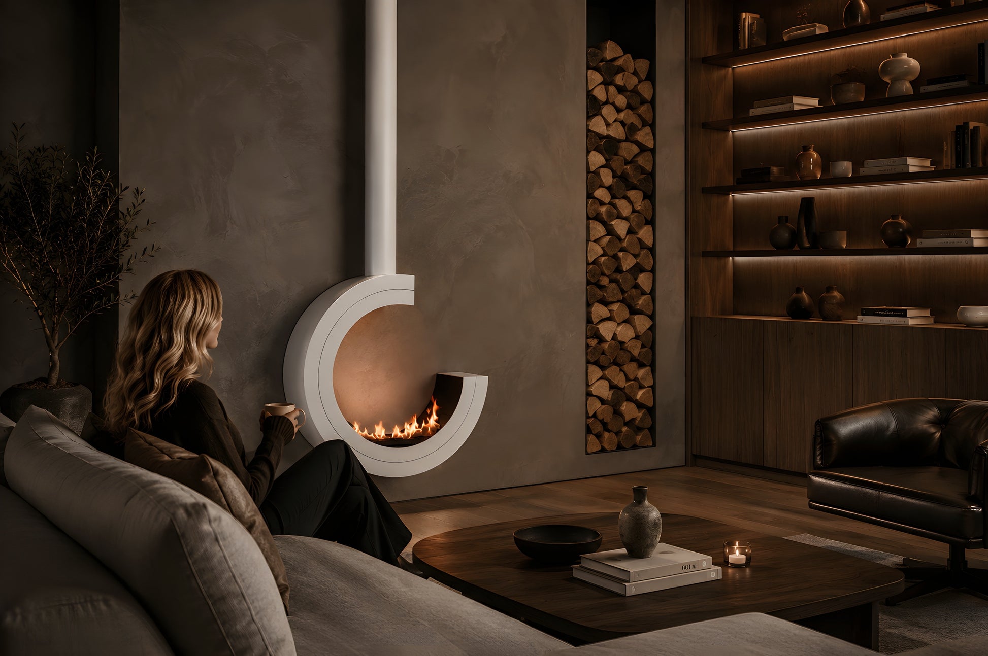 Arcos 3/4 Tube Ceiling Fireplace White Ø80 - Ø120 cm