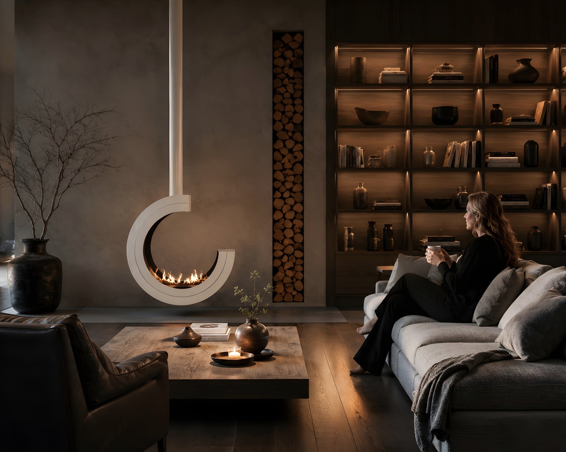 Arcos 3/4 Tube Ceiling Fireplace White Ø80 - Ø120 cm