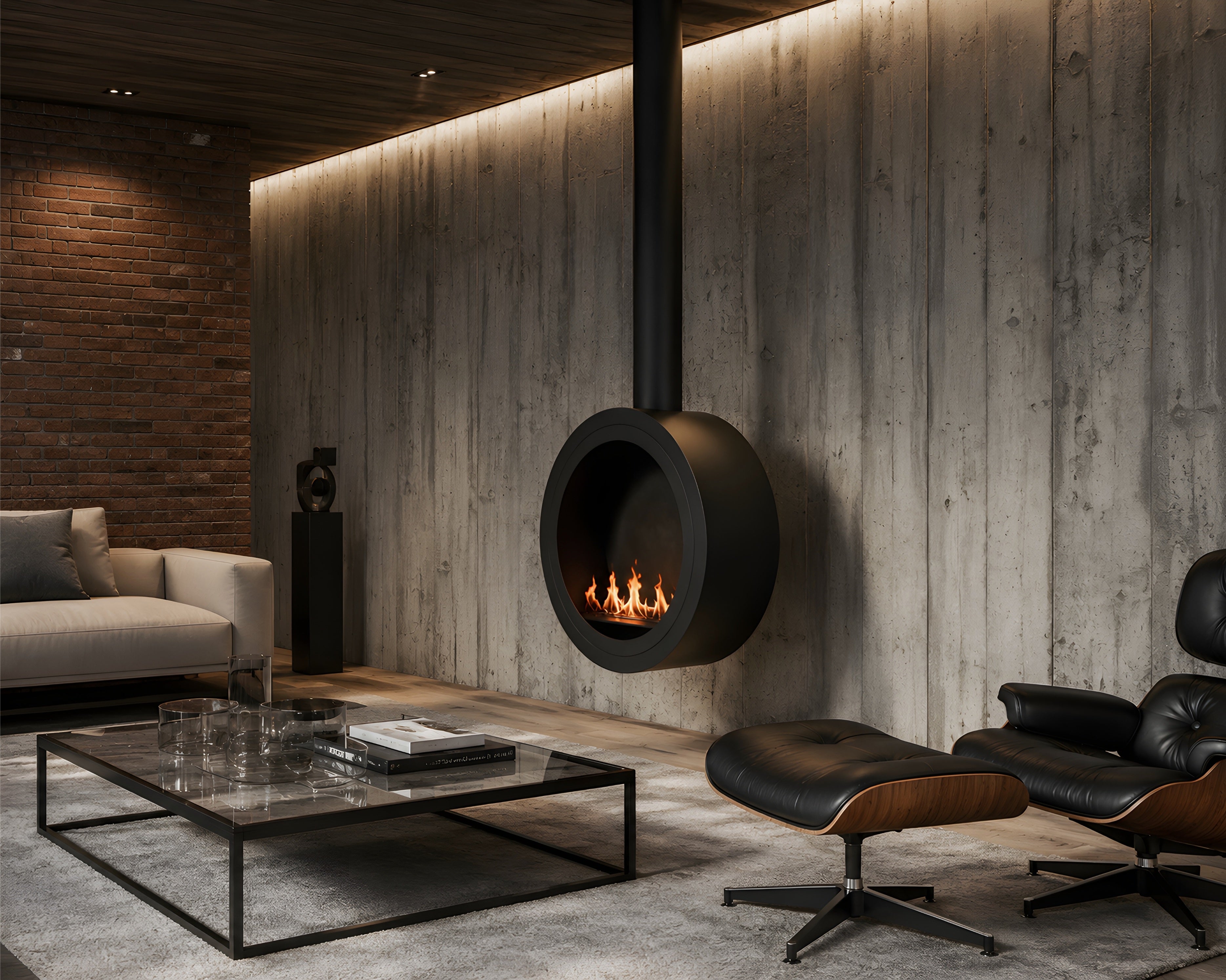 Image of Arcos Close Tube Ceiling Fireplace Black Ø80 - Ø120 cm