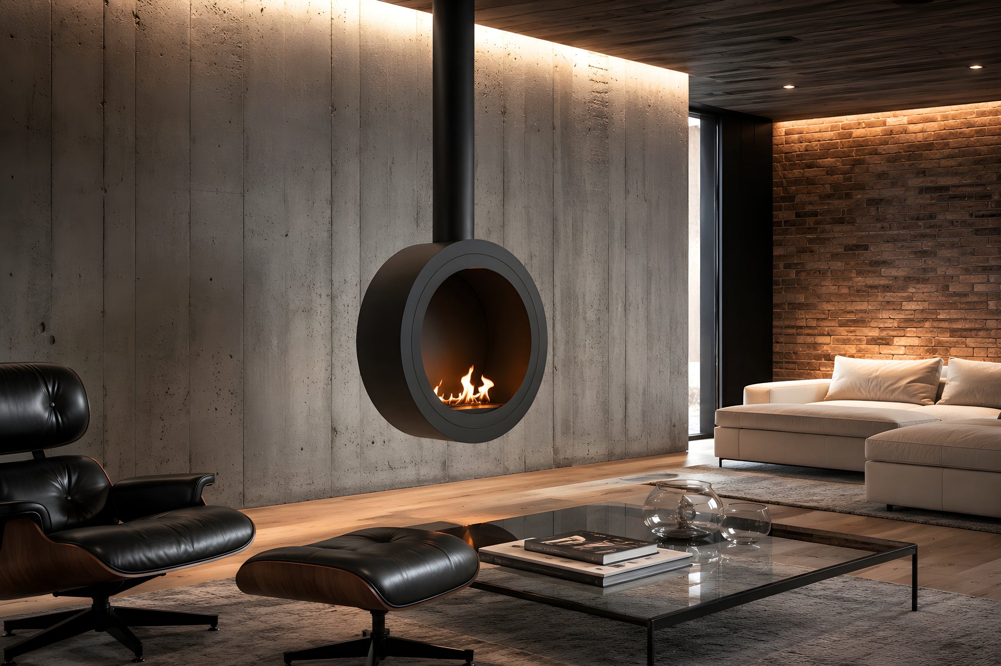 Arcos Close Tube Ceiling Fireplace Black Ø80 - Ø120 cm