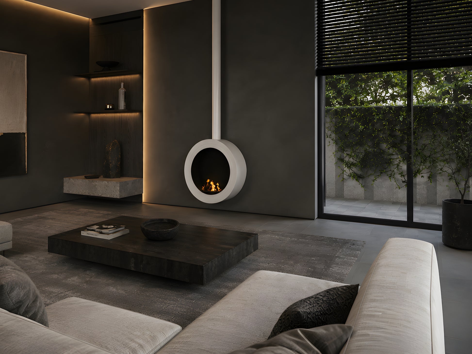 Arcos Close Tube Ceiling Fireplace White Ø80 - Ø120 cm