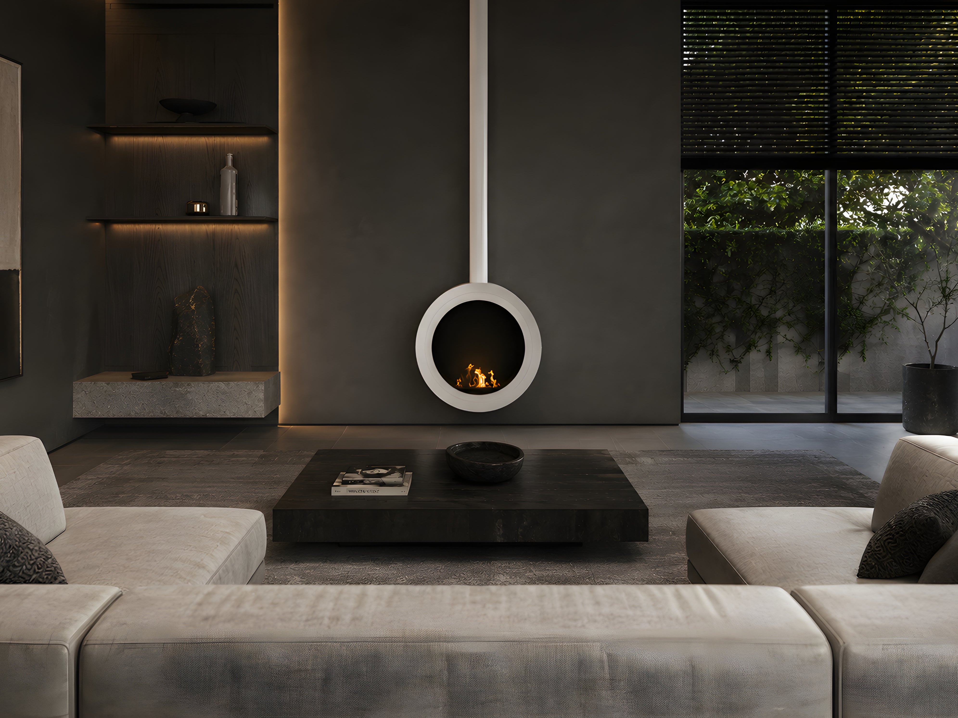 Image of Arcos Close Tube Ceiling Fireplace White Ø80 - Ø120 cm