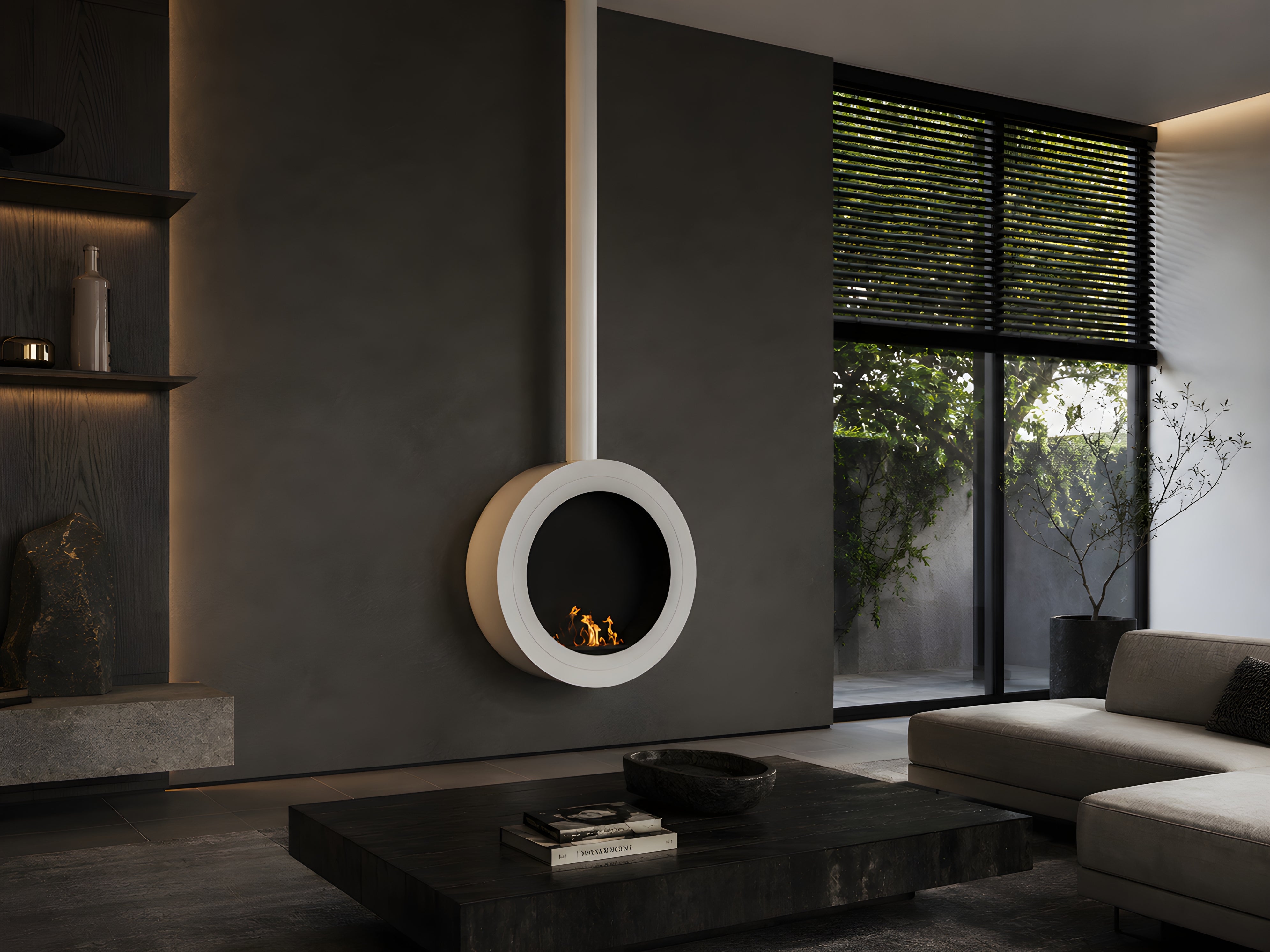 Image of Arcos Close Tube Ceiling Fireplace White Ø80 - Ø120 cm