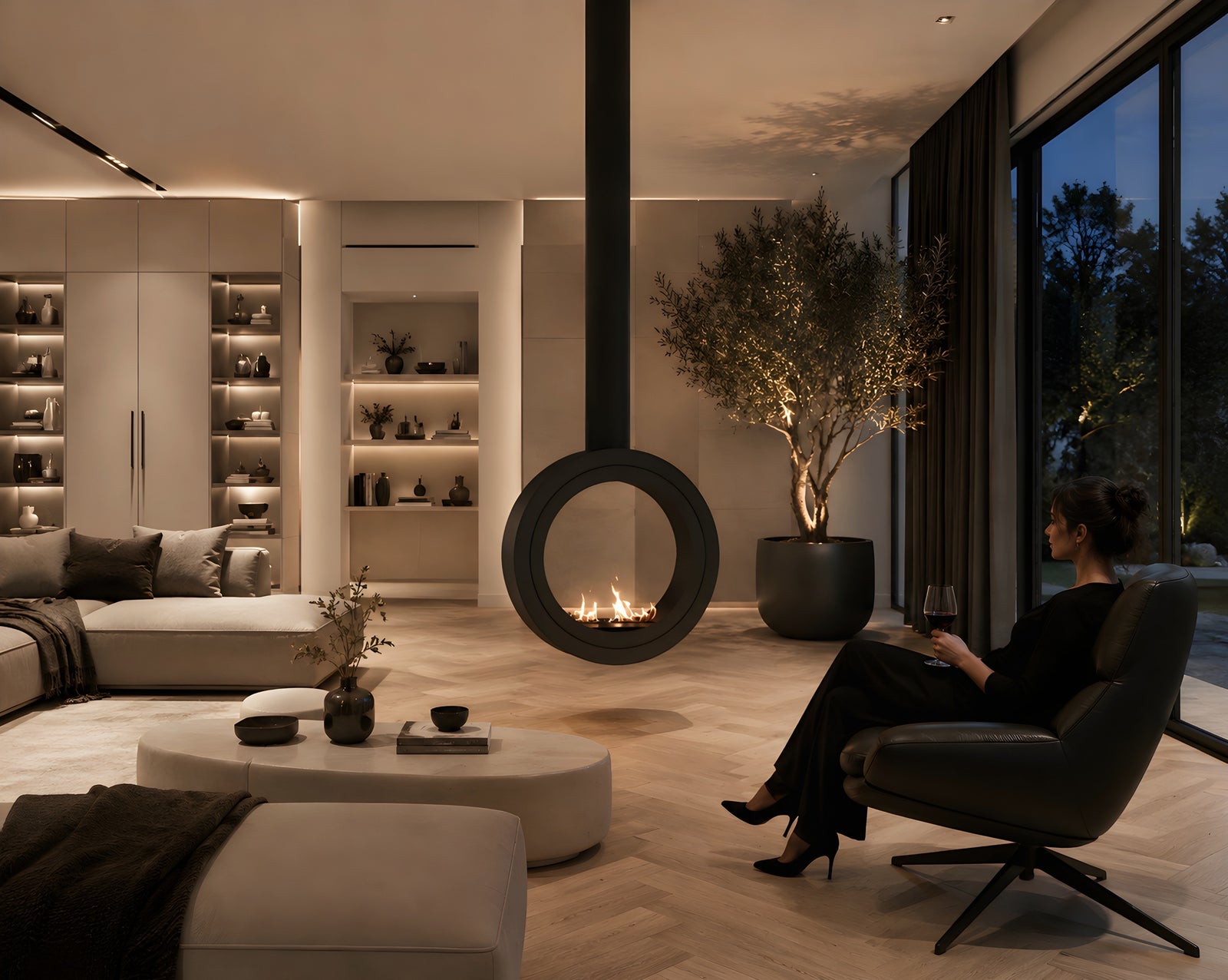 Arcos Tube Ceiling Fireplace Black Ø80 - Ø120 cm