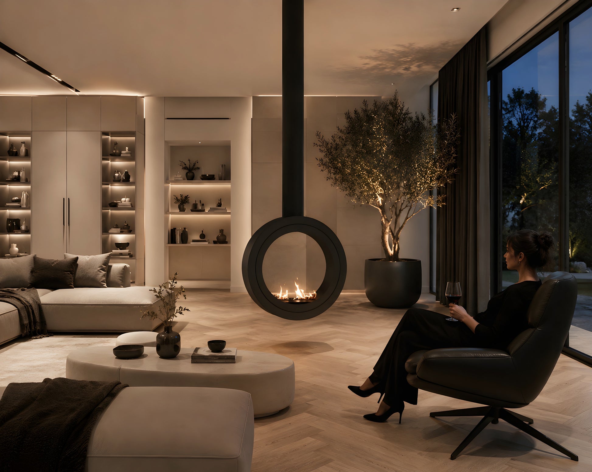 Arcos Tube Ceiling Fireplace Black Ø80 - Ø120 cm