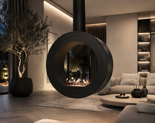 Arcos Tube Ceiling Fireplace Black Ø80 - Ø120 cm