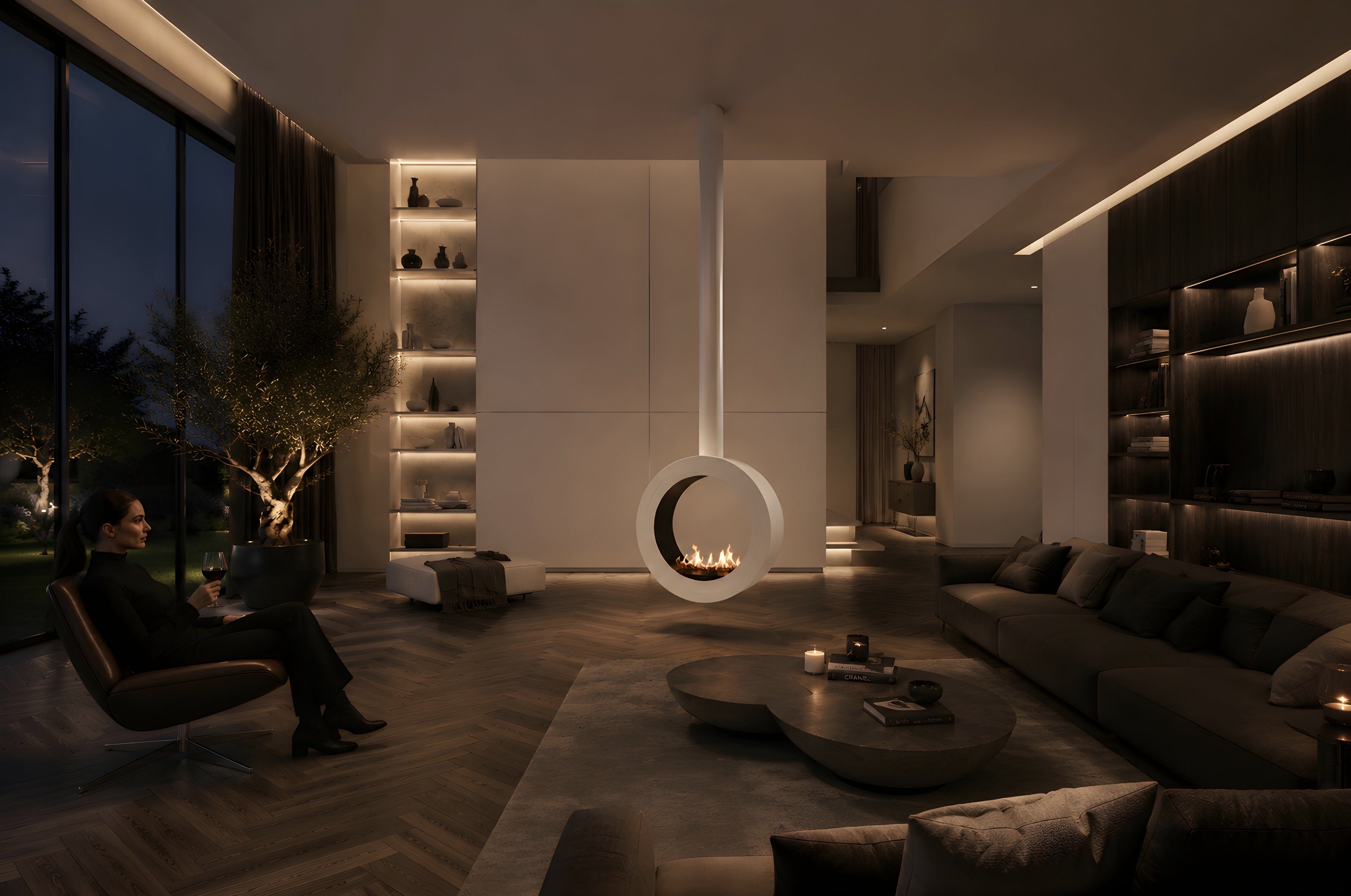 Image of Arcos Tube Ceiling Fireplace White Ø80 - Ø120 cm