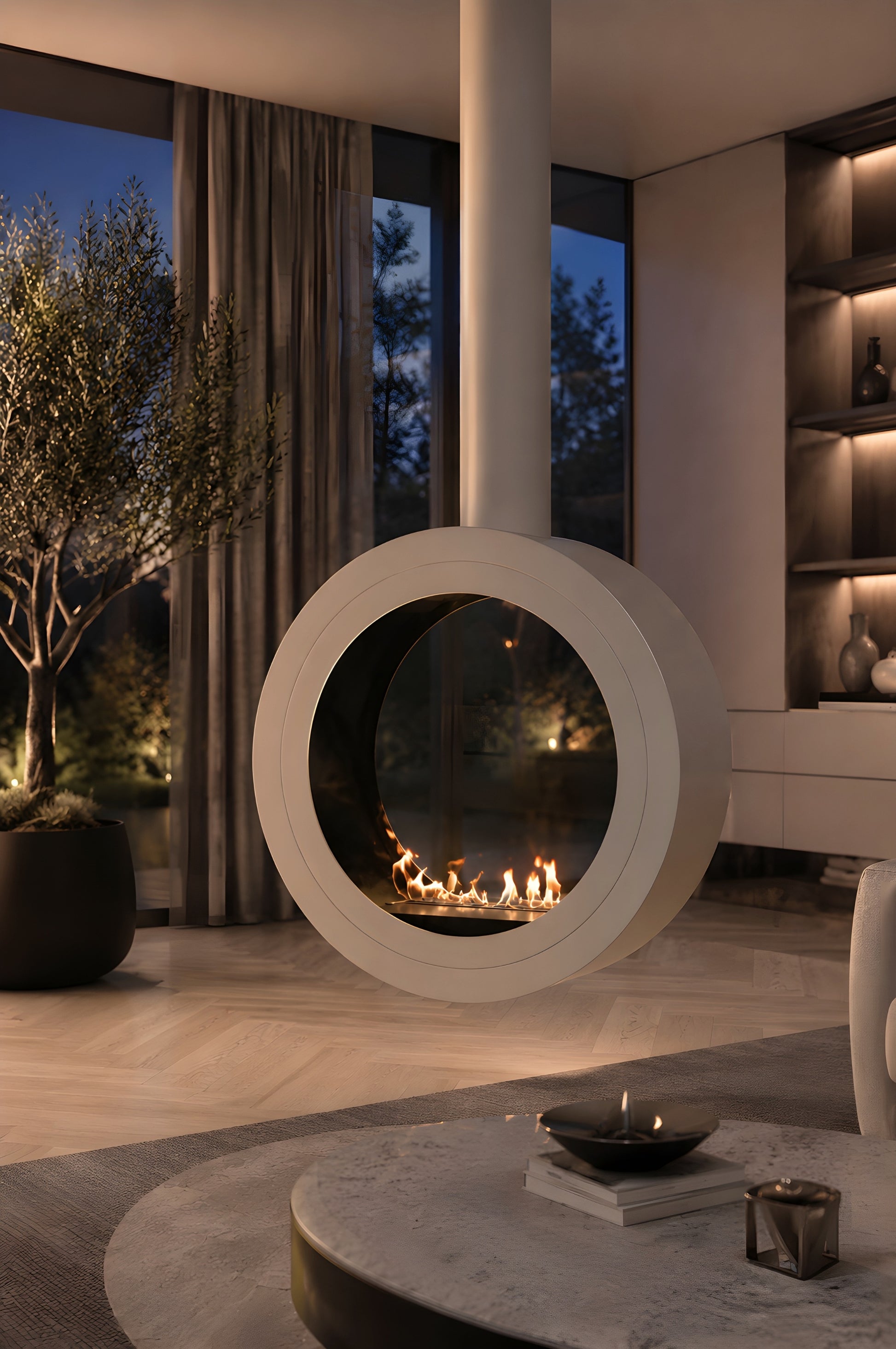Arcos Tube Ceiling Fireplace White Ø80 - Ø120 cm