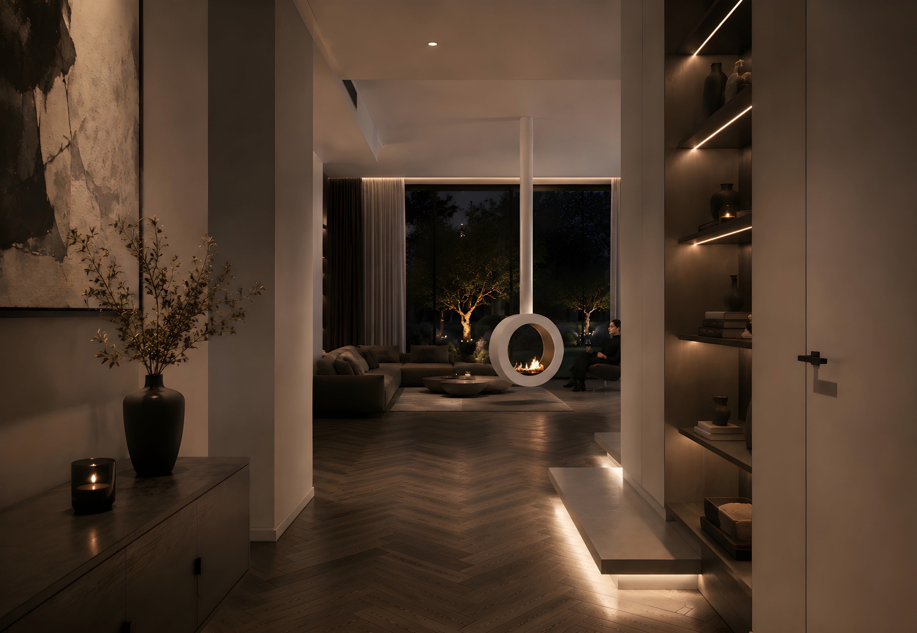 Image of Arcos Tube Ceiling Fireplace White Ø80 - Ø120 cm