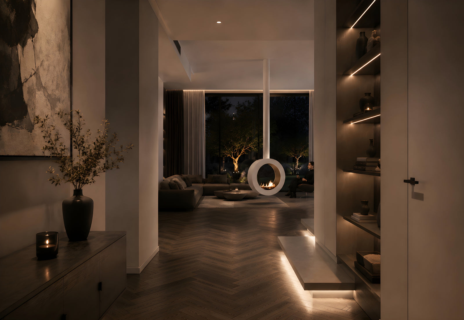 Arcos Tube Ceiling Fireplace White Ø80 - Ø120 cm