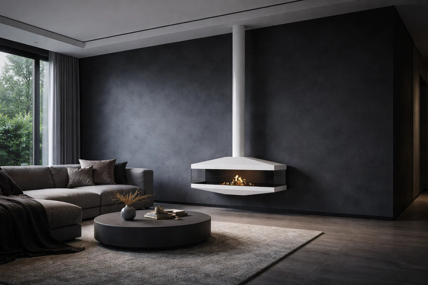 Image of Aura Close Tube White See-Through Ceiling Fireplace 120 cm