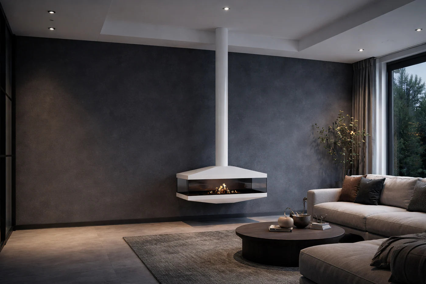 Image of Aura Close Tube White See-Through Ceiling Fireplace 120 cm