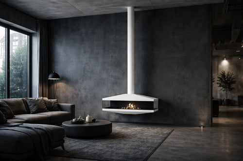 Aura Close Tube White See-Through Ceiling Fireplace 120 cm