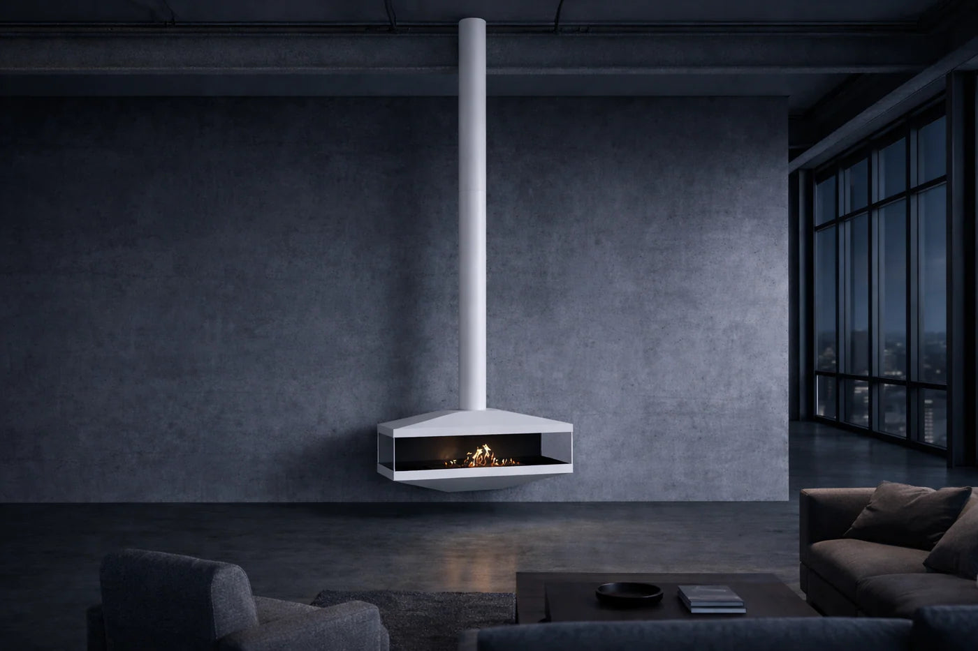 Image of Aura Close Tube White See-Through Ceiling Fireplace 120 cm