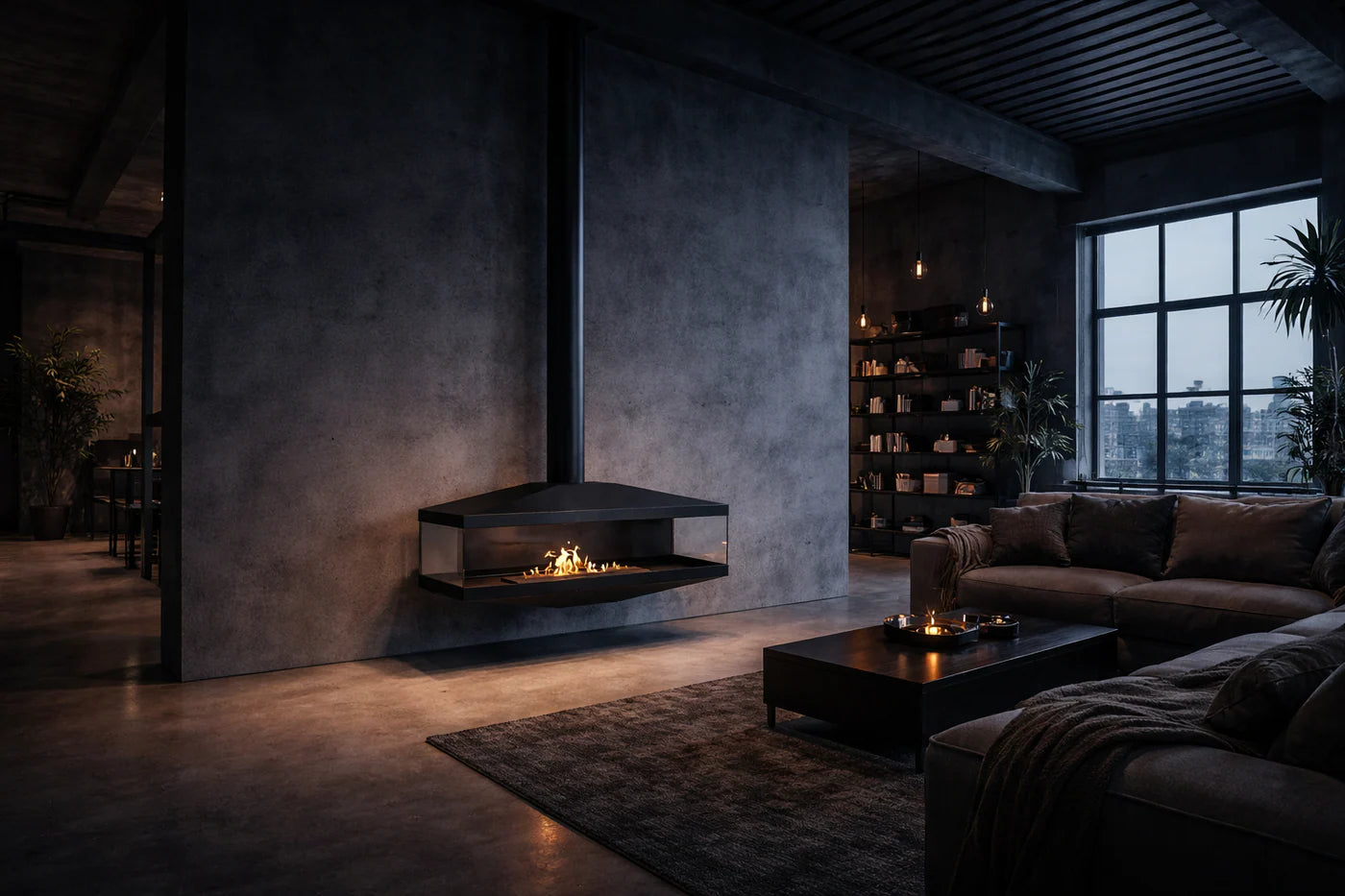 Aura Close Tube Black See-Through Ceiling Fireplace 120 cm
