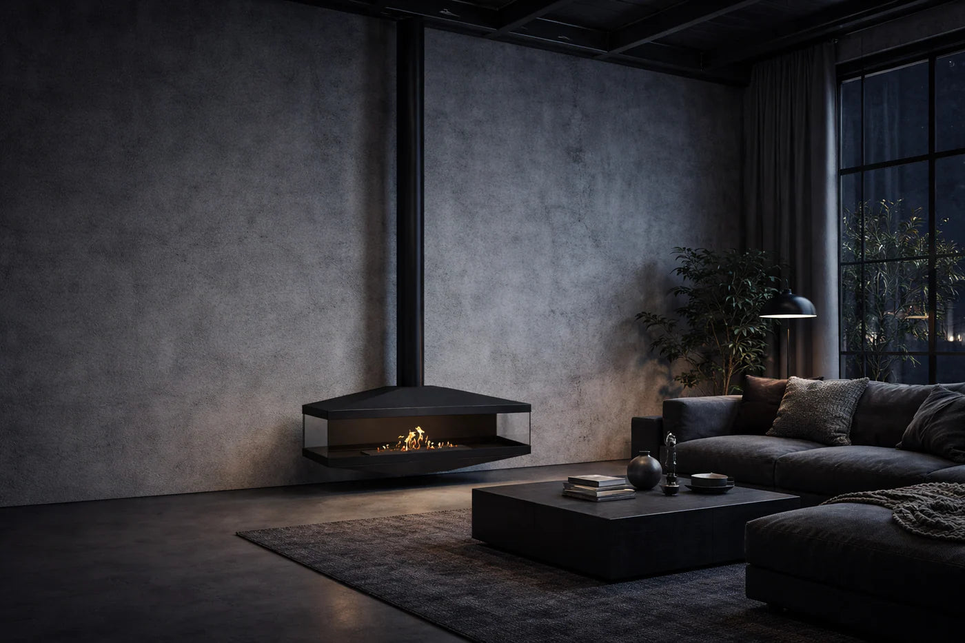 Aura Close Tube Black See-Through Ceiling Fireplace 120 cm