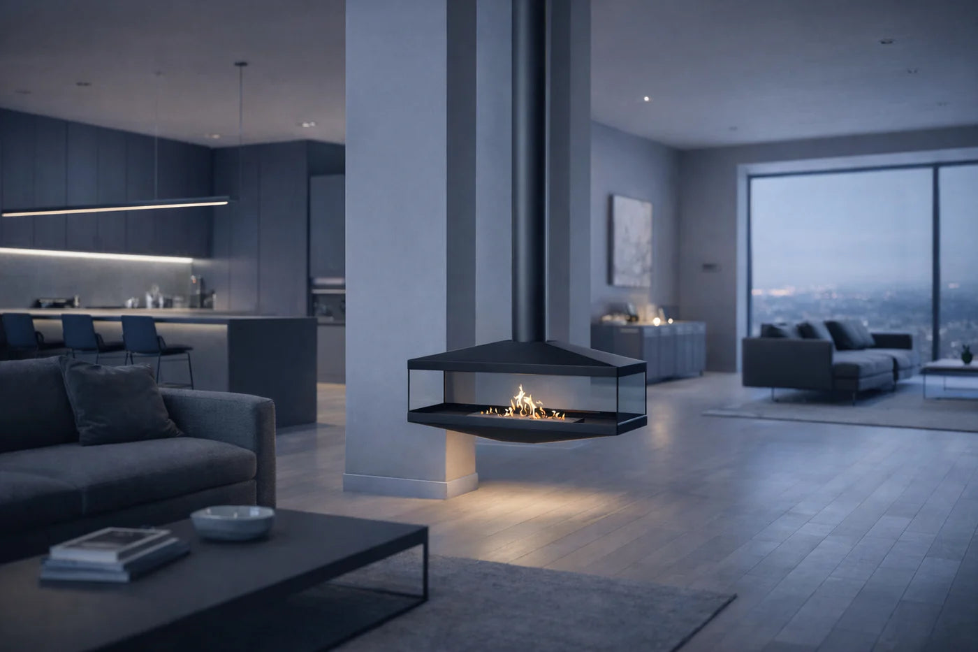 Aura Tube Black See-through Ceiling Fireplace 120 cm
