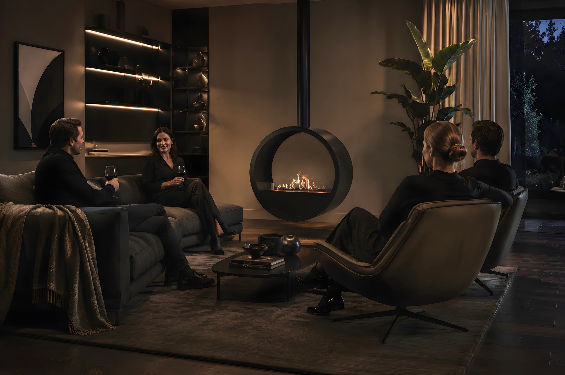Aurel Roundfire Ceiling Fireplace Black Ø80 - Ø120 cm