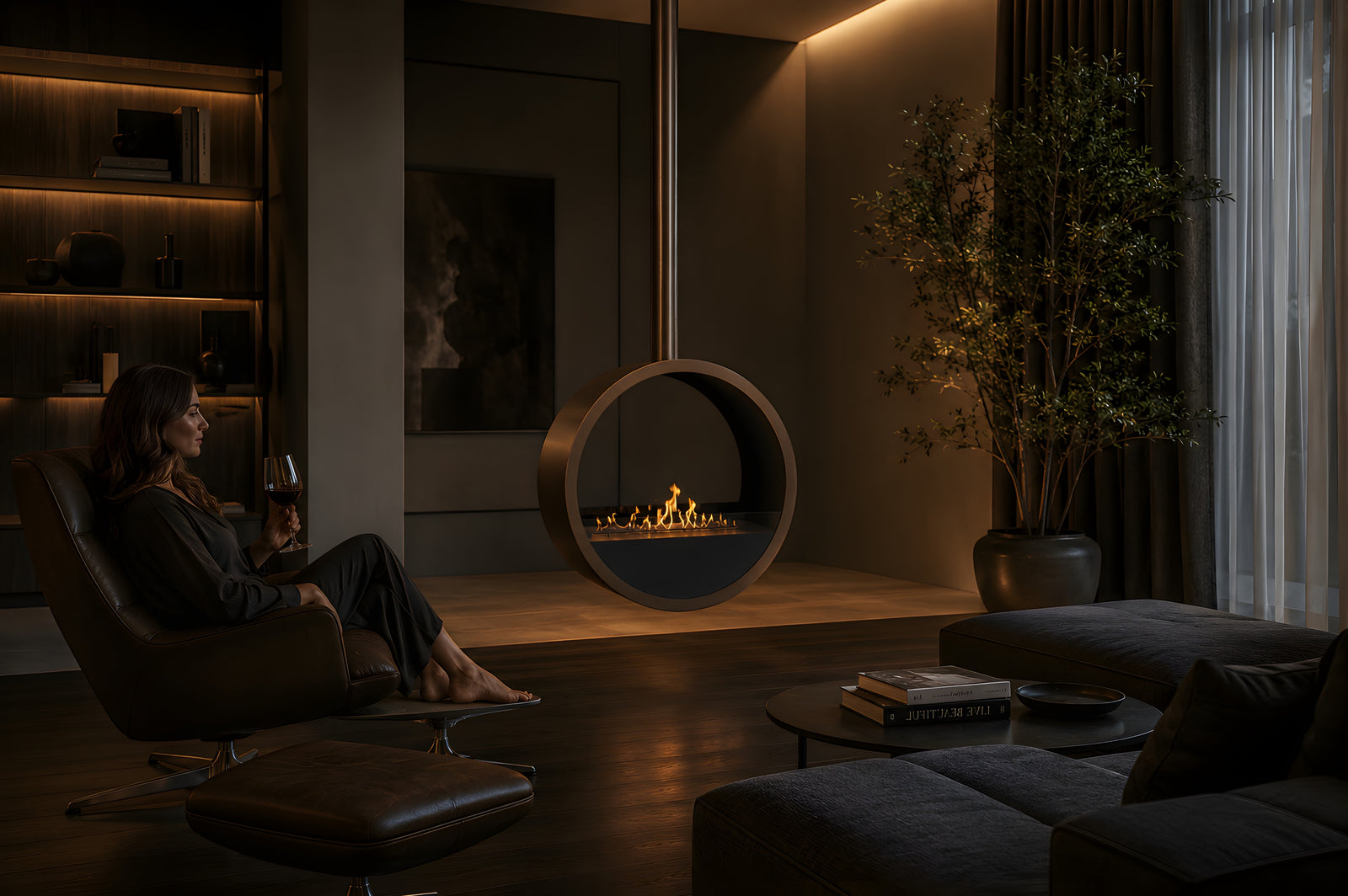 Aurel Roundfire Ceiling Fireplace Dark Bronze Ø80 - Ø120 cm