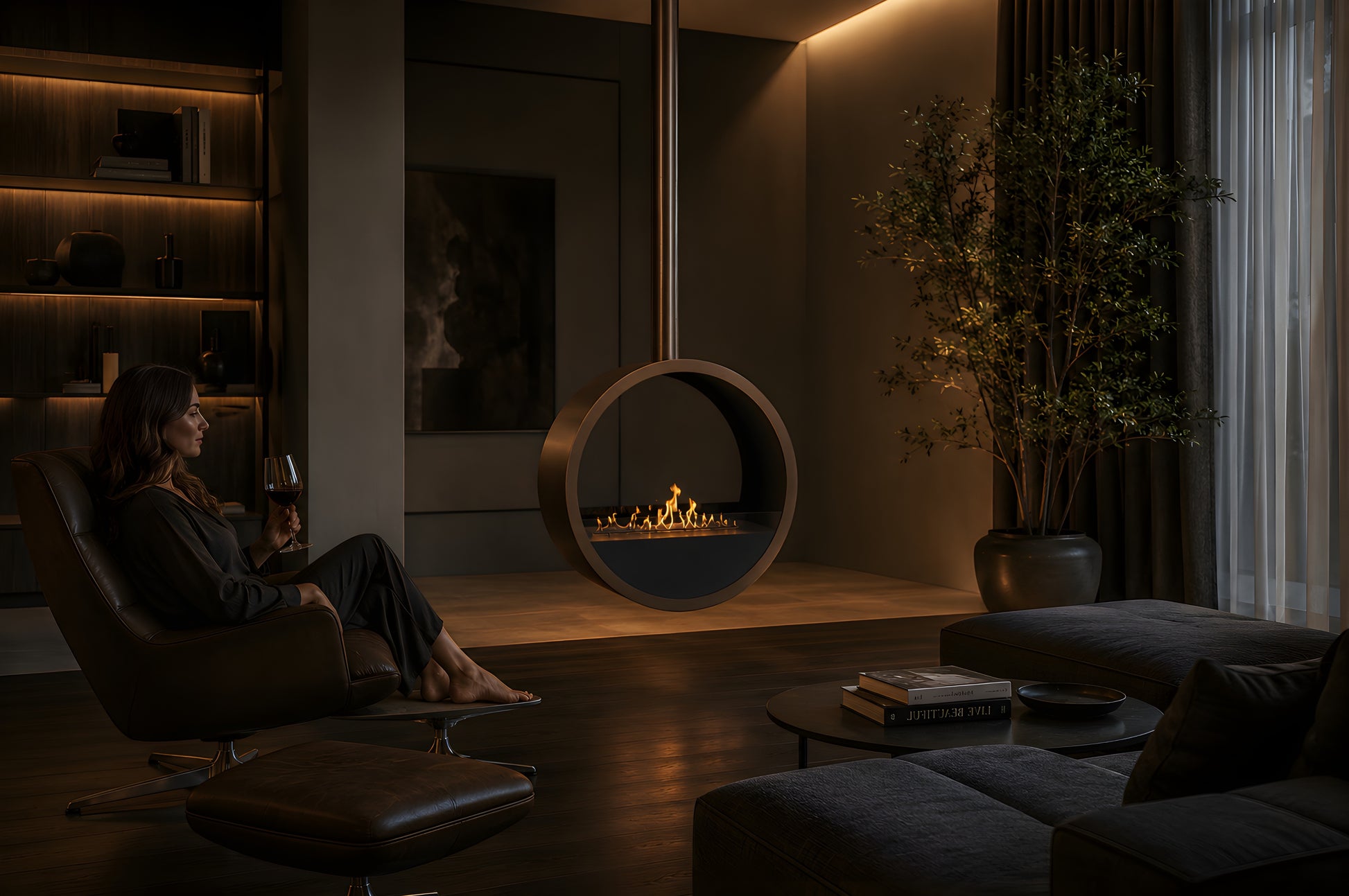 Aurel Roundfire Ceiling Fireplace Dark Bronze Ø80 - Ø120 cm