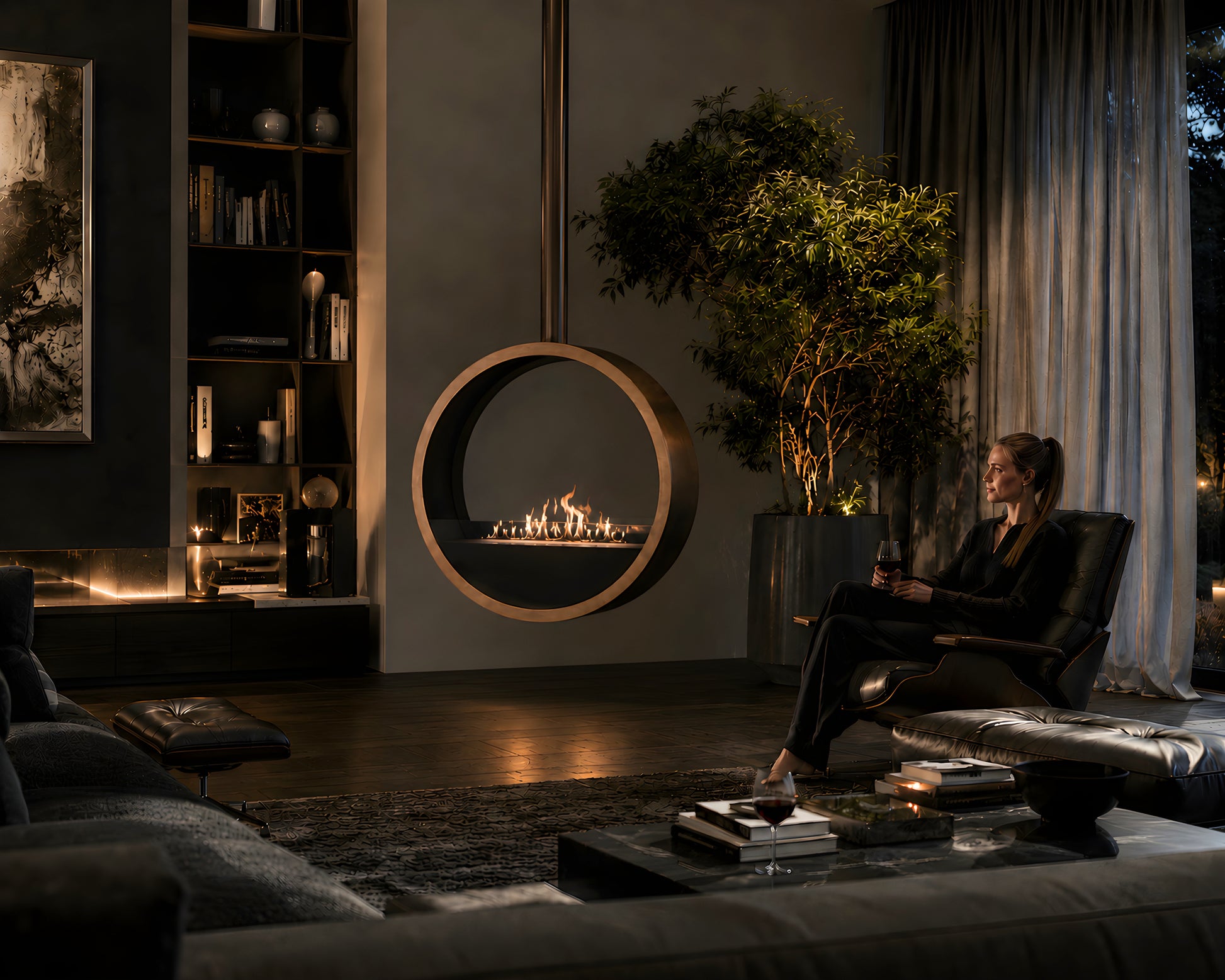 Aurel Roundfire Ceiling Fireplace Dark Bronze Ø80 - Ø120 cm