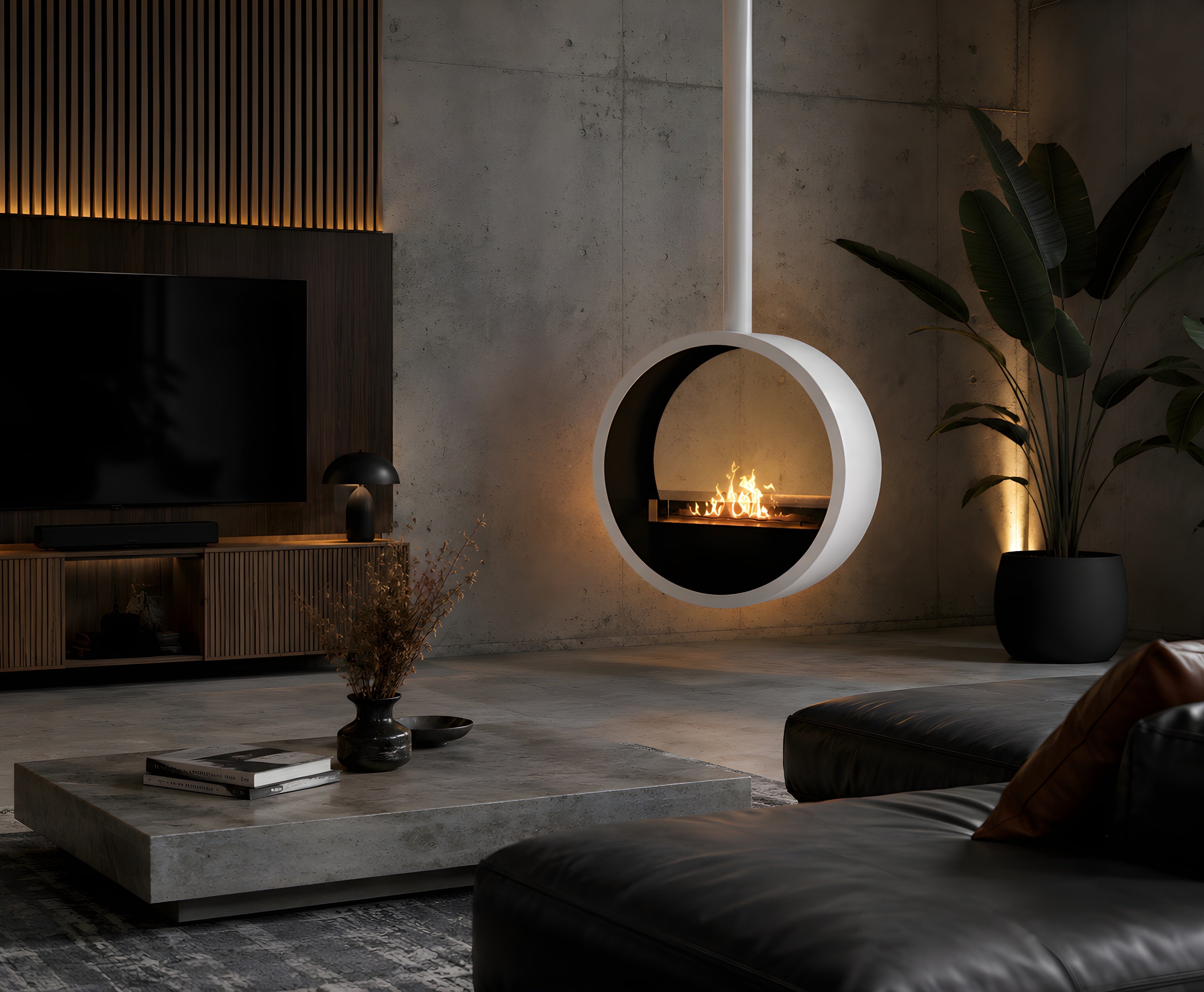 Image of Aurel Roundfire Ceiling Fireplace White Ø80 - Ø120 cm