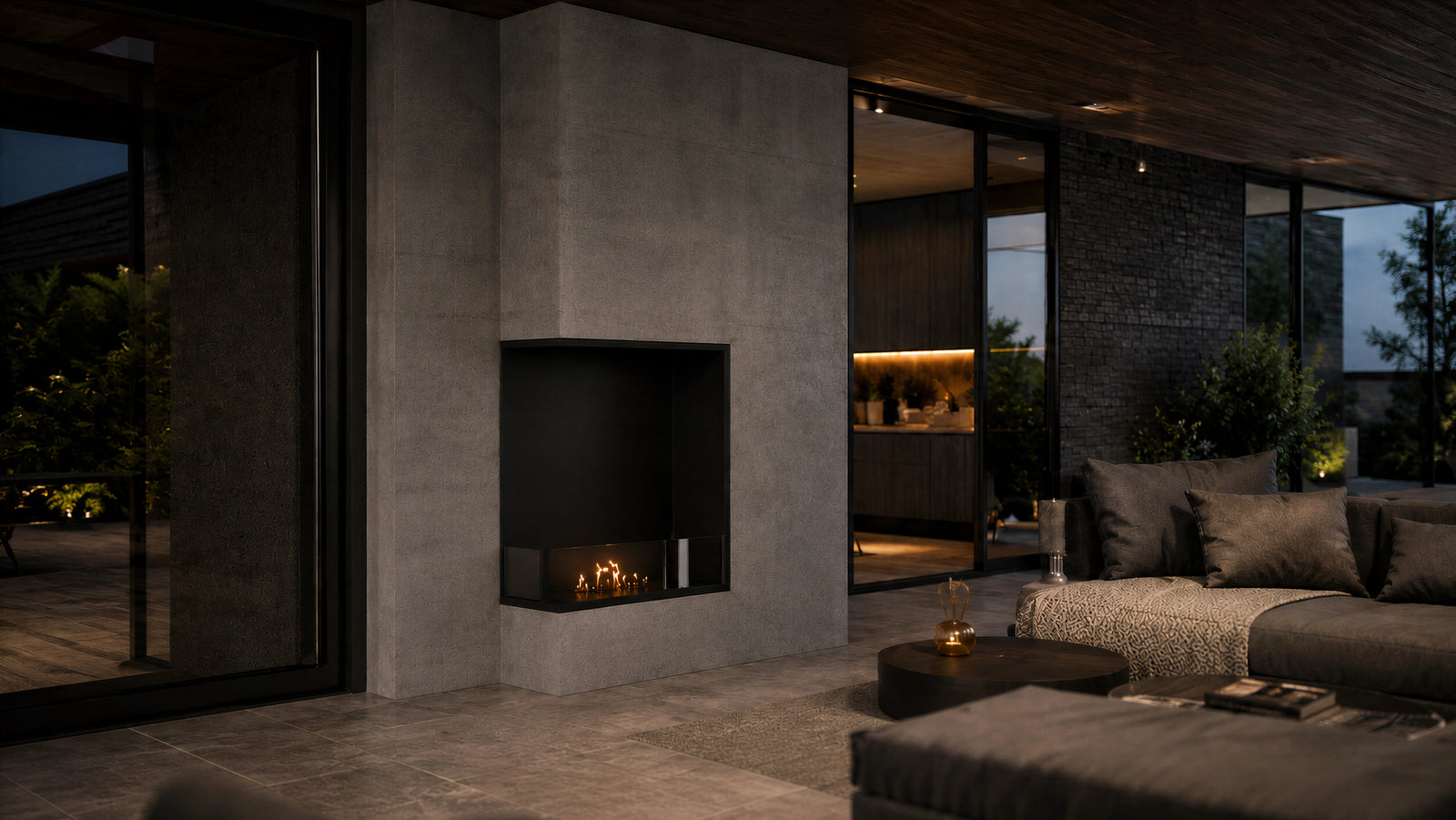 Base Left Vertical Built-in Corner Fireplace 60 x 100 cm