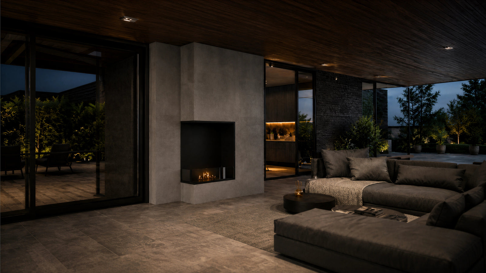 Base Left Vertical Built-in Corner Fireplace 60 x 100 cm