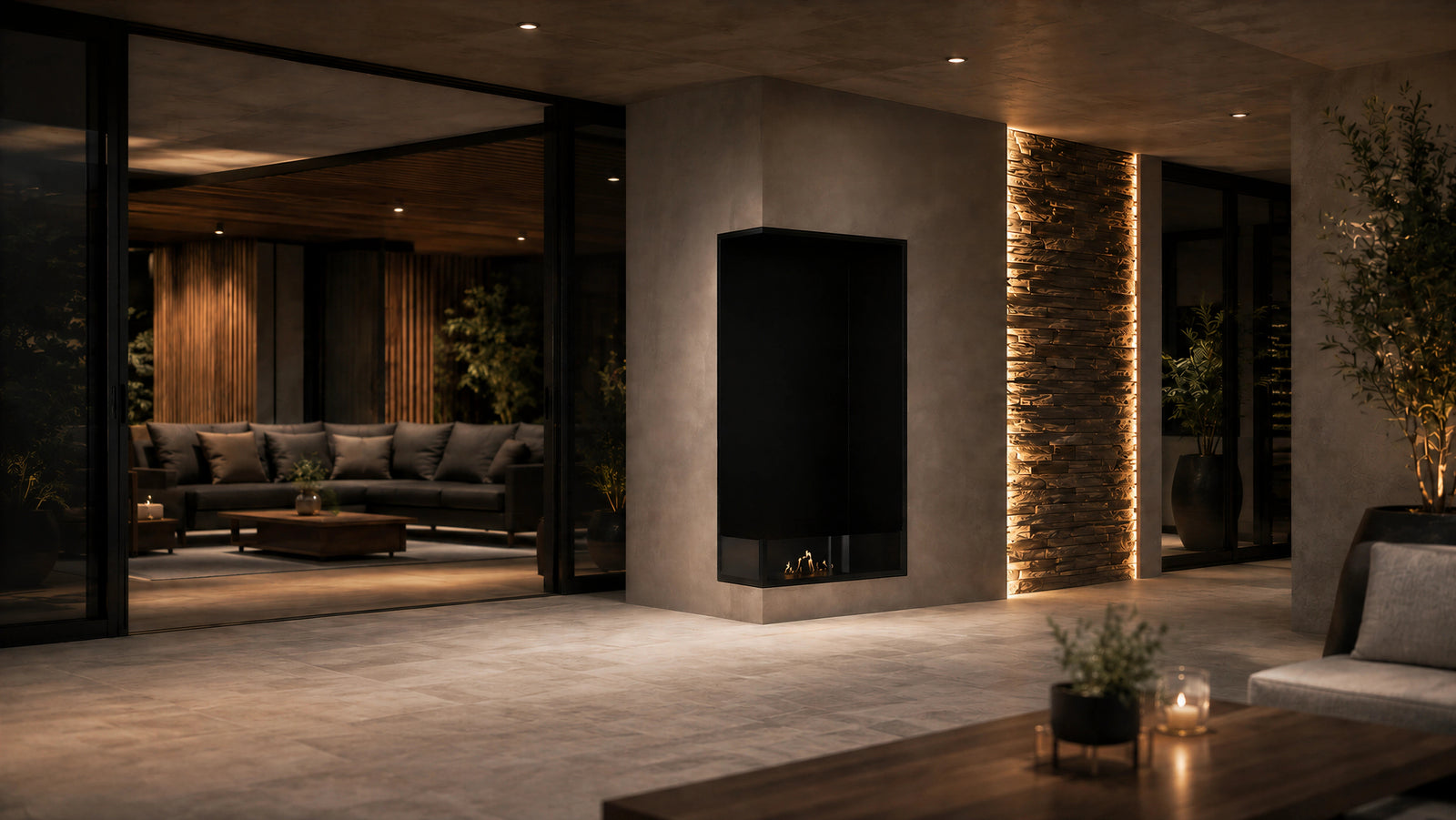 Base Left Vertical Built-in Corner Fireplace 60 x 120 cm