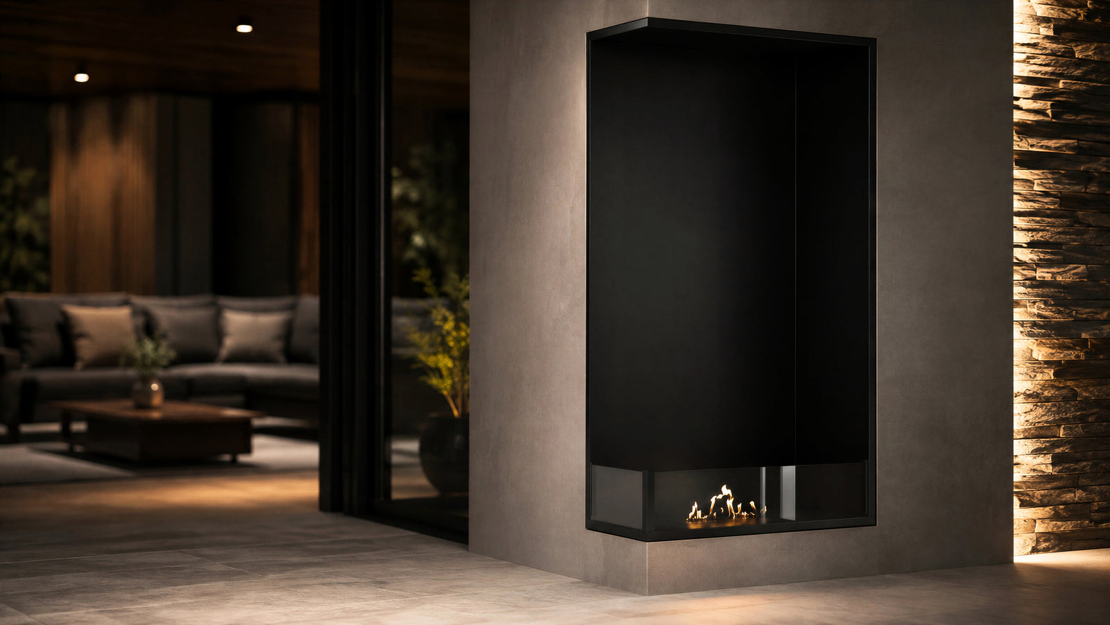 Base Left Vertical Built-in Corner Fireplace 60 x 120 cm