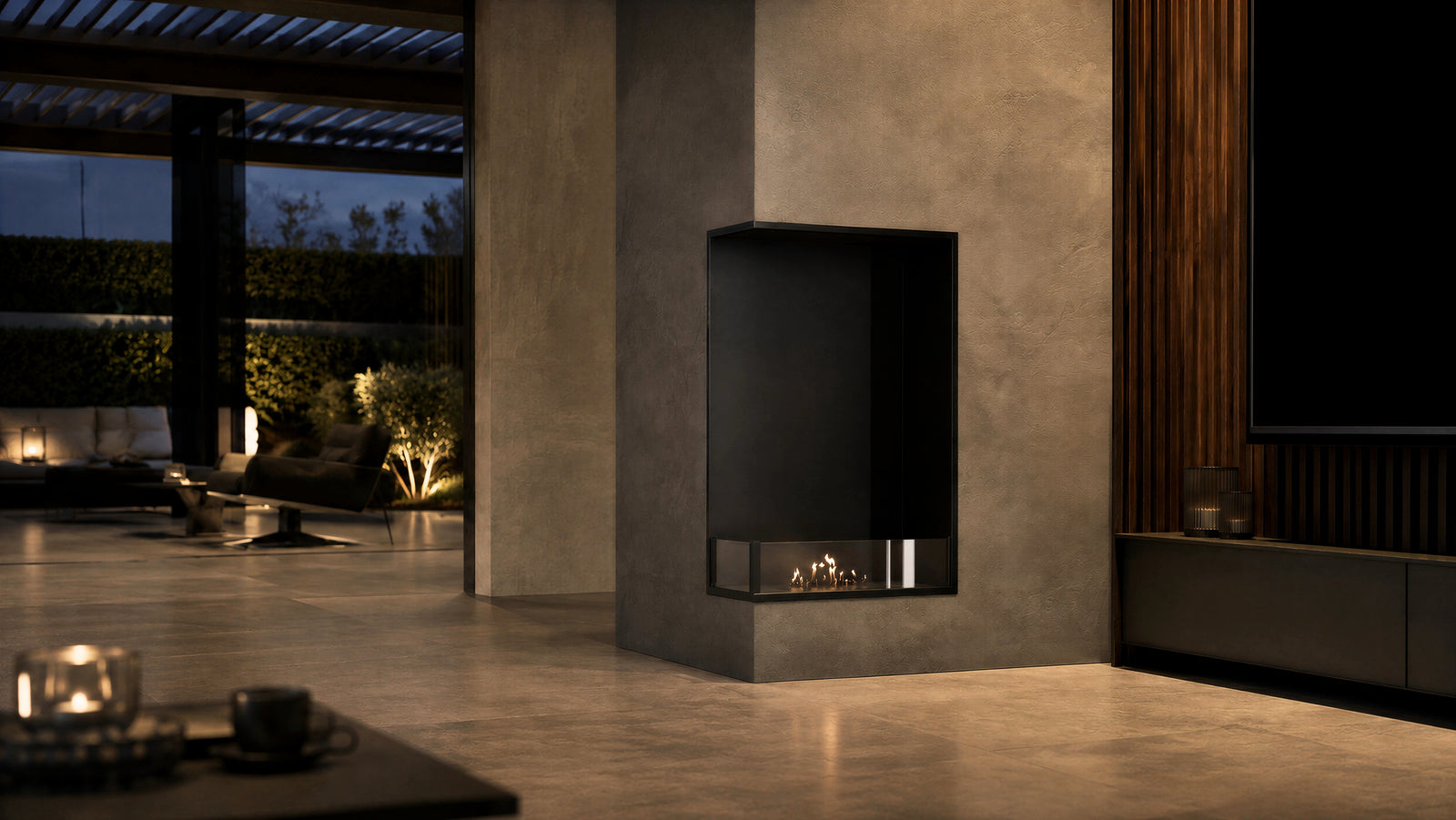 Base Left Vertical Built-in Corner Fireplace 60 x 140 cm