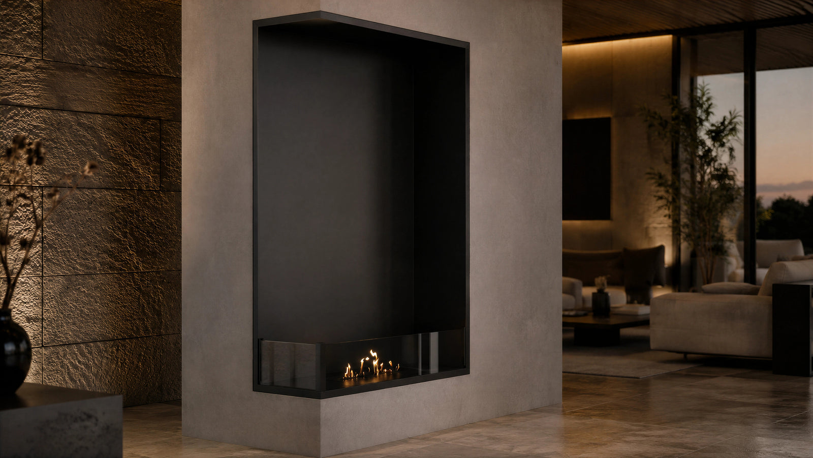 Base Left Vertical Built-in Corner Fireplace 70 x 120 cm