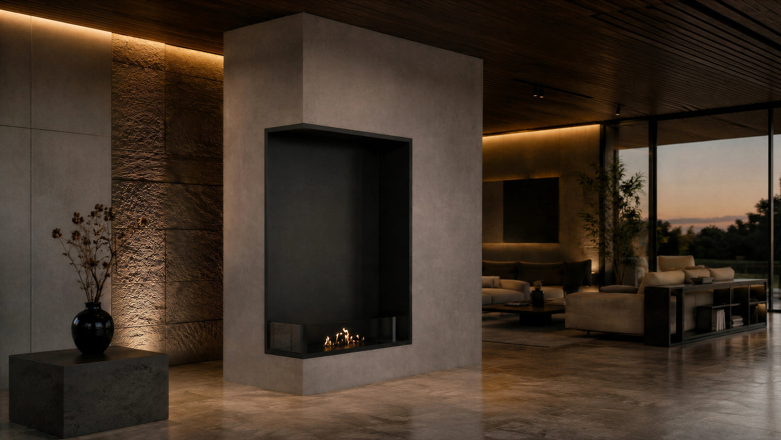 Base Left Vertical Built-in Corner Fireplace 70 x 120 cm