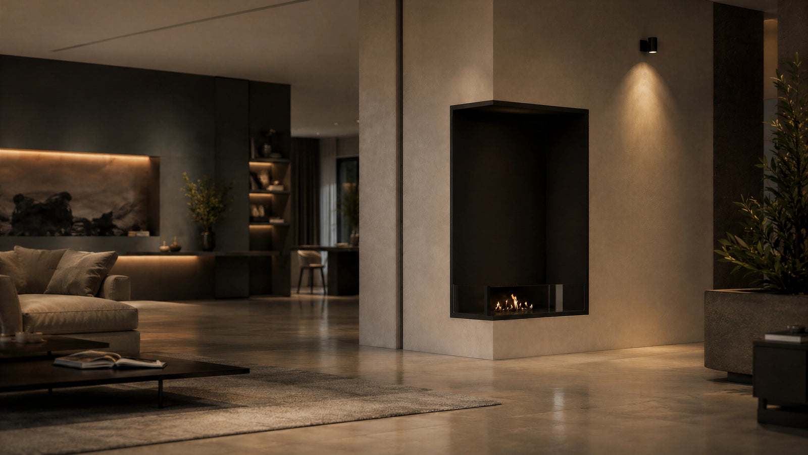 Base Left Vertical Built-in Corner Fireplace 70 x 140 cm