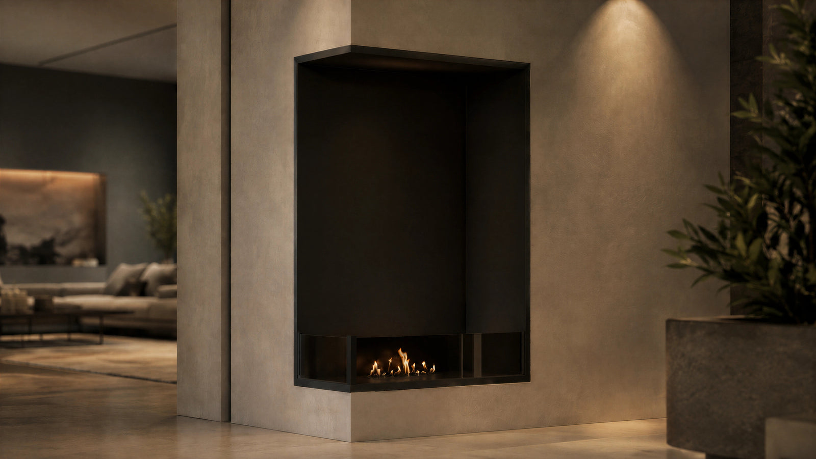Base Left Vertical Built-in Corner Fireplace 70 x 140 cm