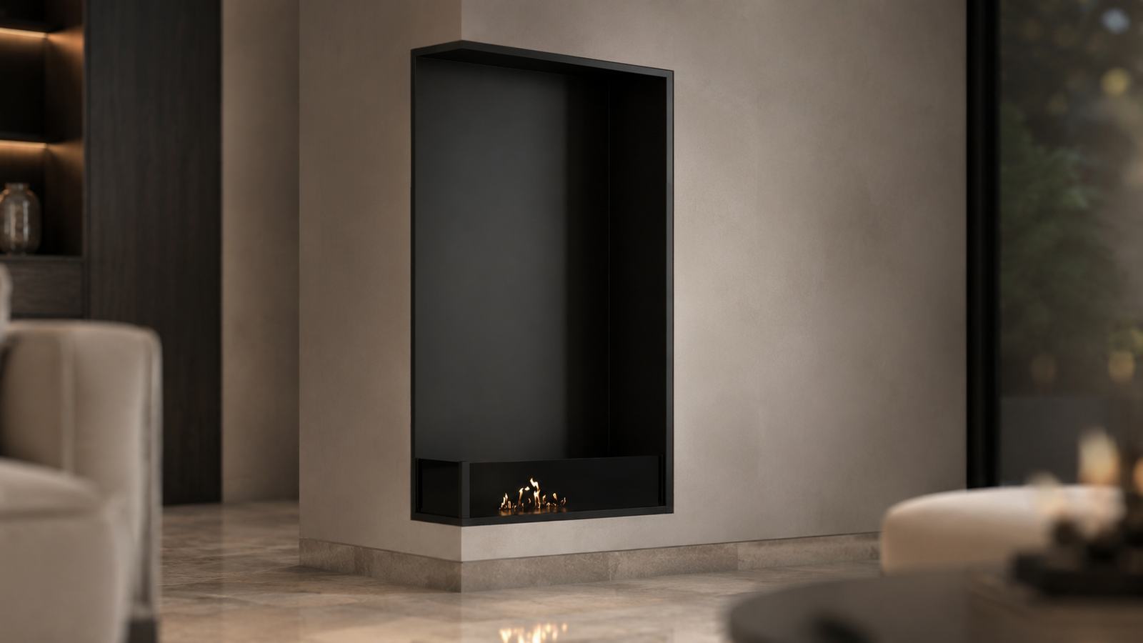 Base Left Vertical Built-in Corner Fireplace 70 x 160 cm
