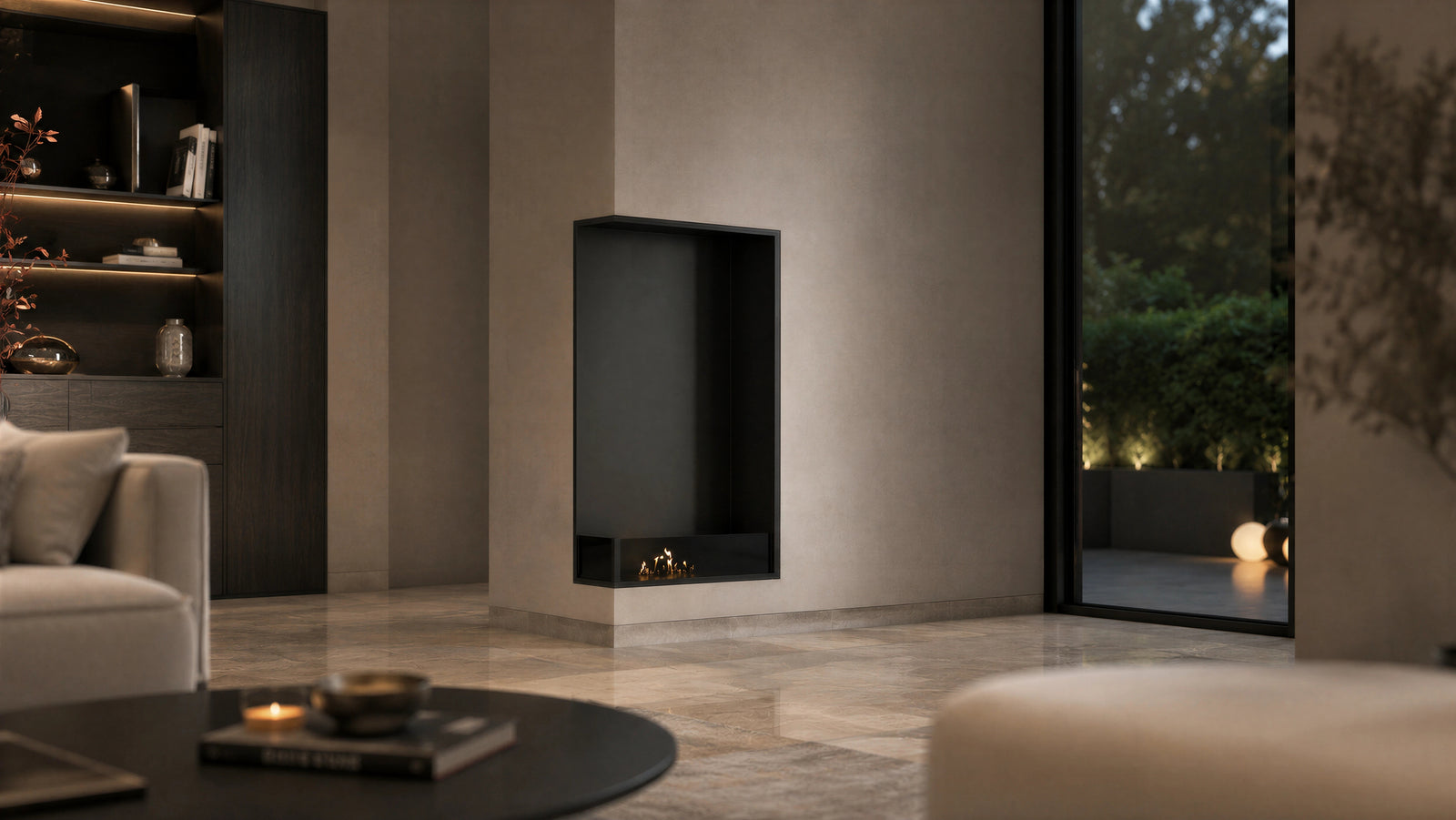 Base Left Vertical Built-in Corner Fireplace 70 x 160 cm