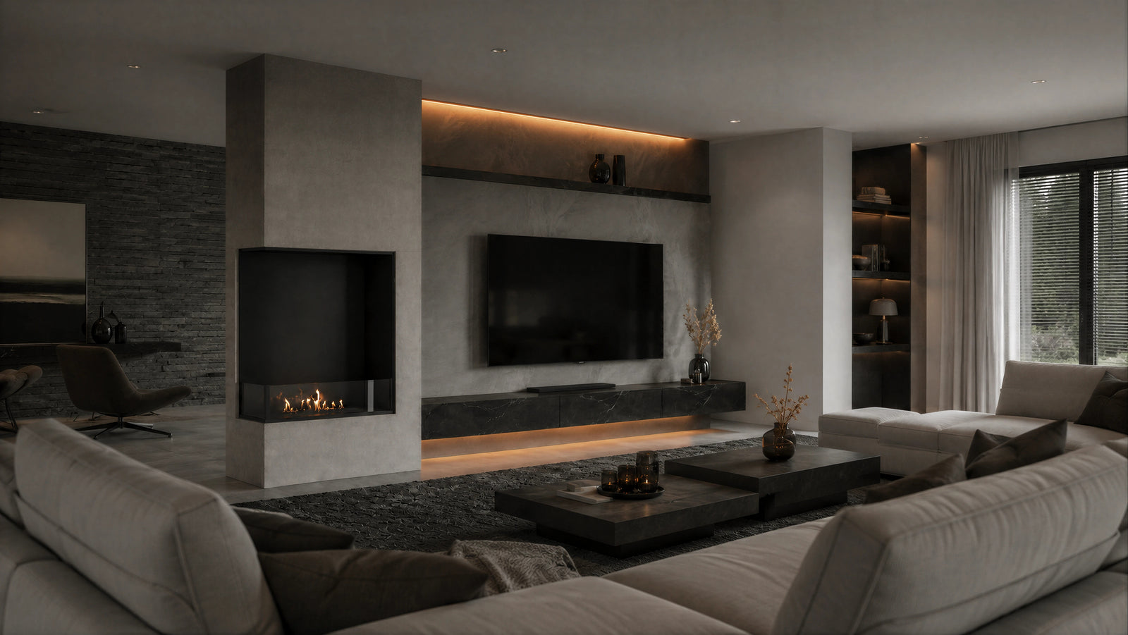 Base Left Vertical Built-in Corner Fireplace 80 x 100 cm