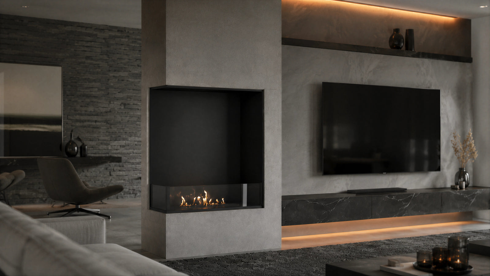 Base Left Vertical Built-in Corner Fireplace 80 x 100 cm