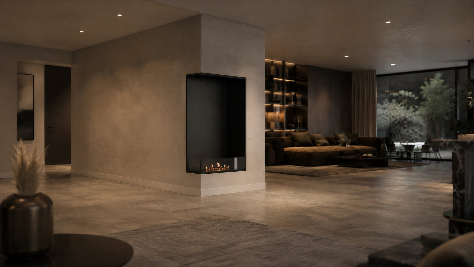 Base Left Vertical Built-in Corner Fireplace 80 x 120 cm
