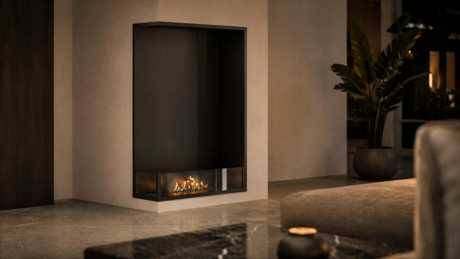 Base Left Vertical Built-in Corner Fireplace 80 x 140 cm