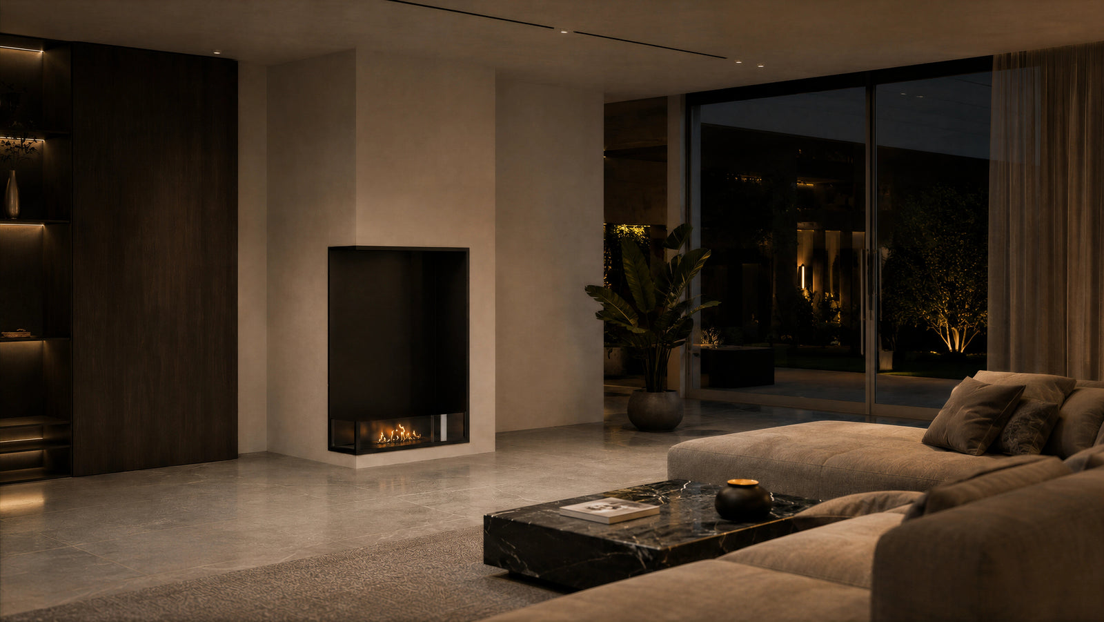 Base Left Vertical Built-in Corner Fireplace 80 x 140 cm